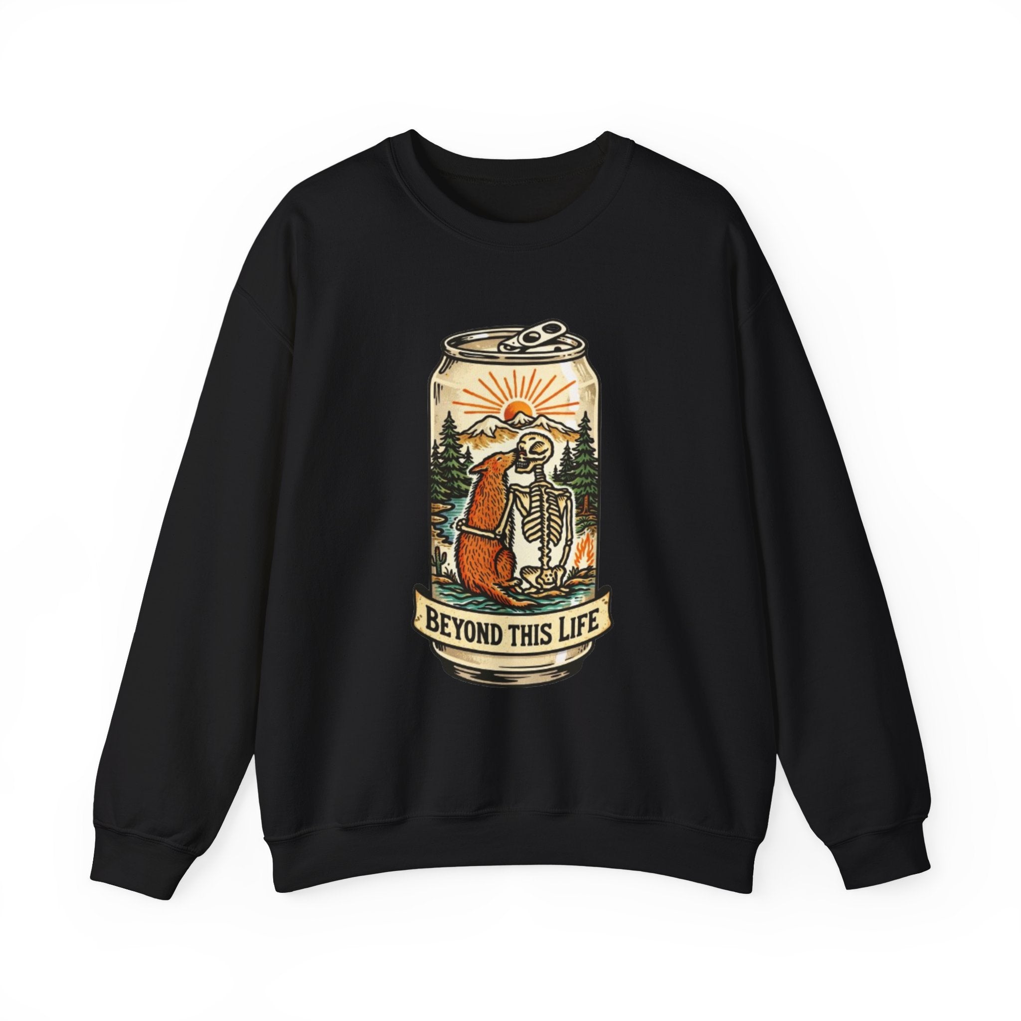Crewneck Sweatshirt | Beyond This Life Bear & Skeleton Can Graphic