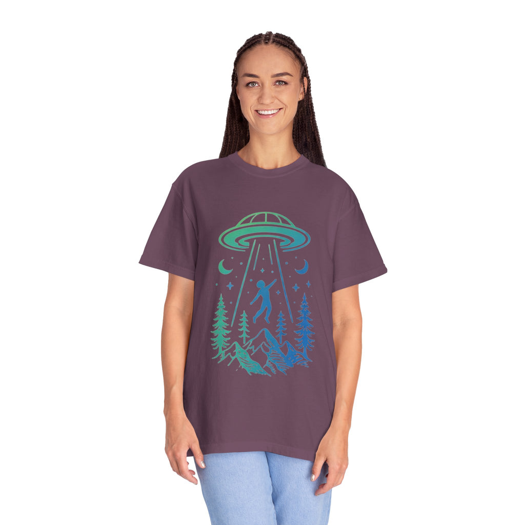 Alien Abduction Mountain T-Shirt | UFO Forest Graphic Tee