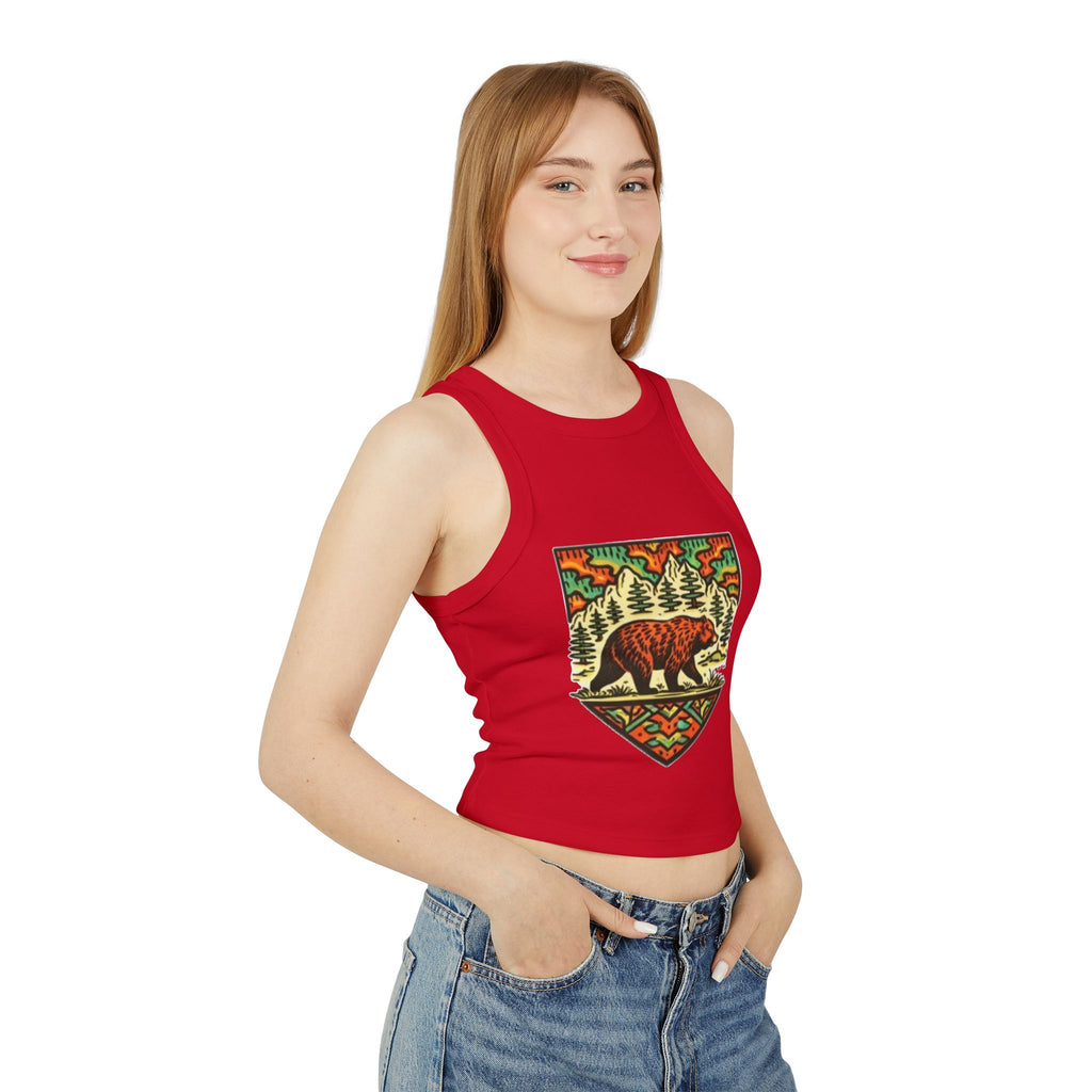 Bear Forest Tank Top | Vintage Wilderness Graphic Racer Crop