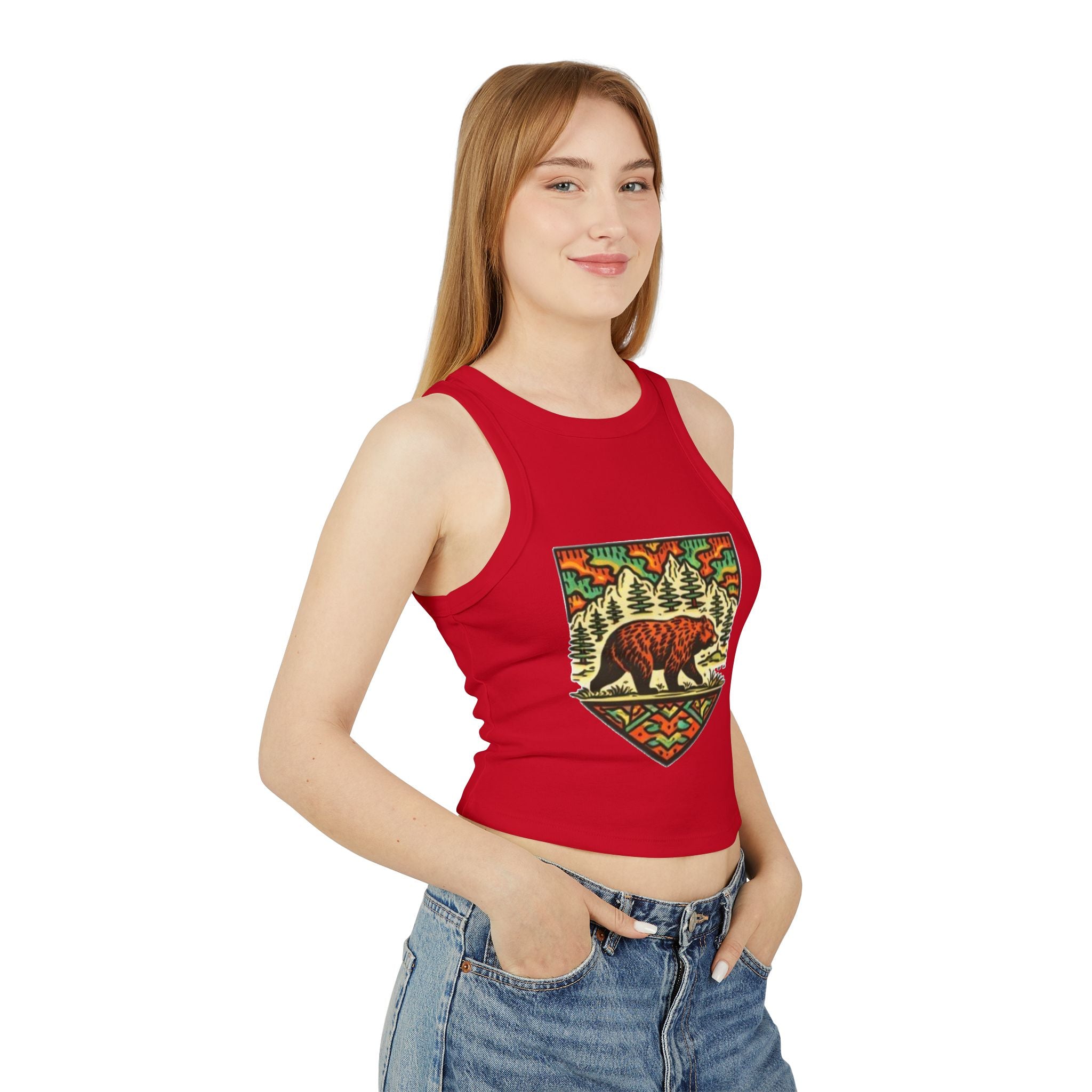 Bear Forest Tank Top | Vintage Wilderness Graphic Racer Crop