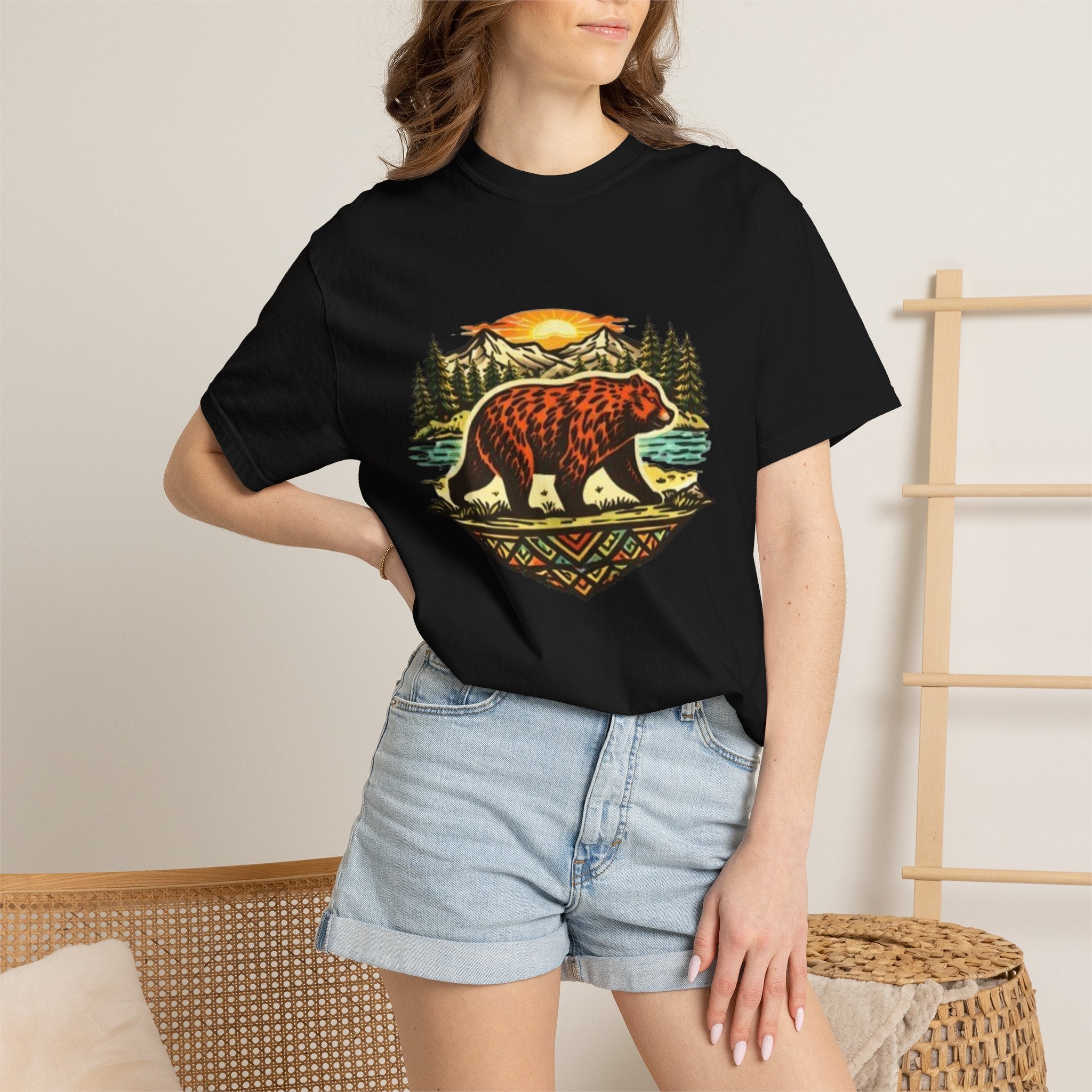 Bear Sunset T-Shirt | Vintage Forest Adventure Graphic Tee