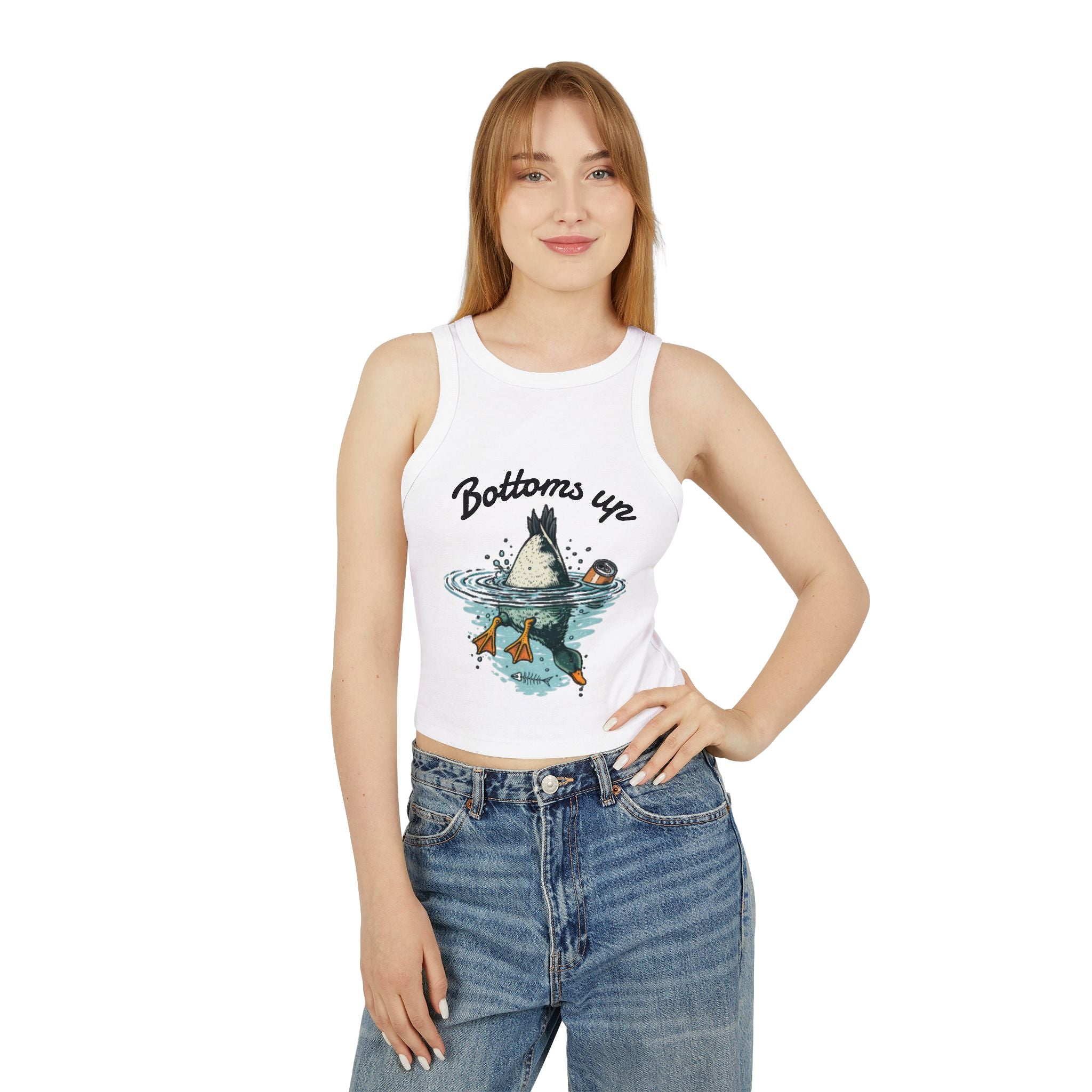 Bottoms Up Duck Illustration Racer Tank Top | Womens Summer Graphic Crop