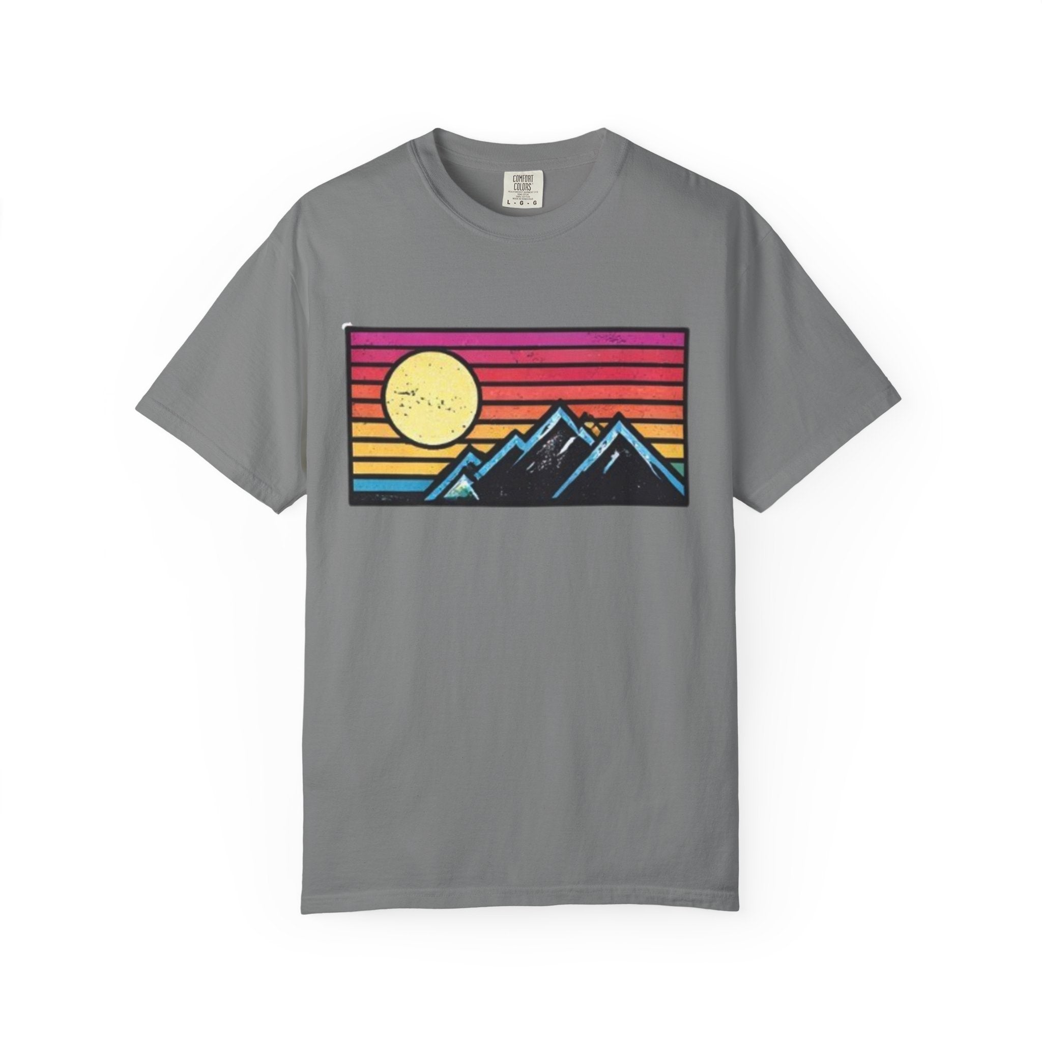 Retro Sunset Mountains T-Shirt | Vintage Striped Landscape