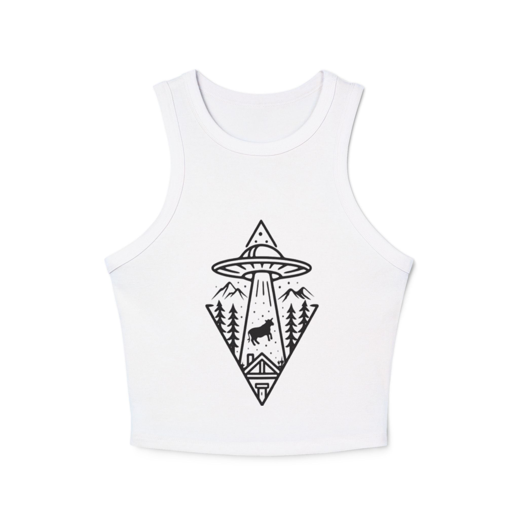 Womens Racer Tank Top | Geometric UFO Mountain Abduction Design
