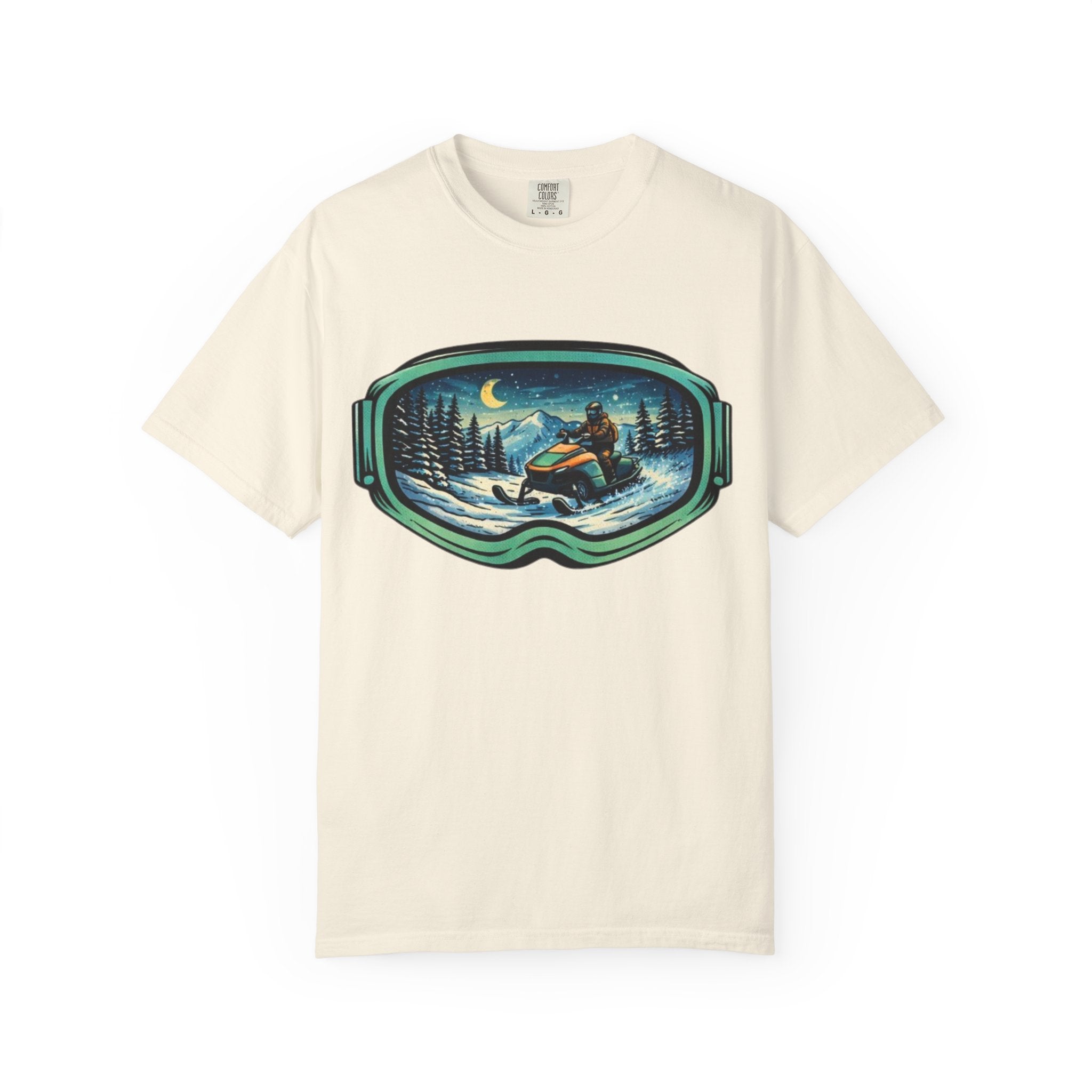 Snowmobile Goggles Graphic T-Shirt | Night Ride Winter Scene