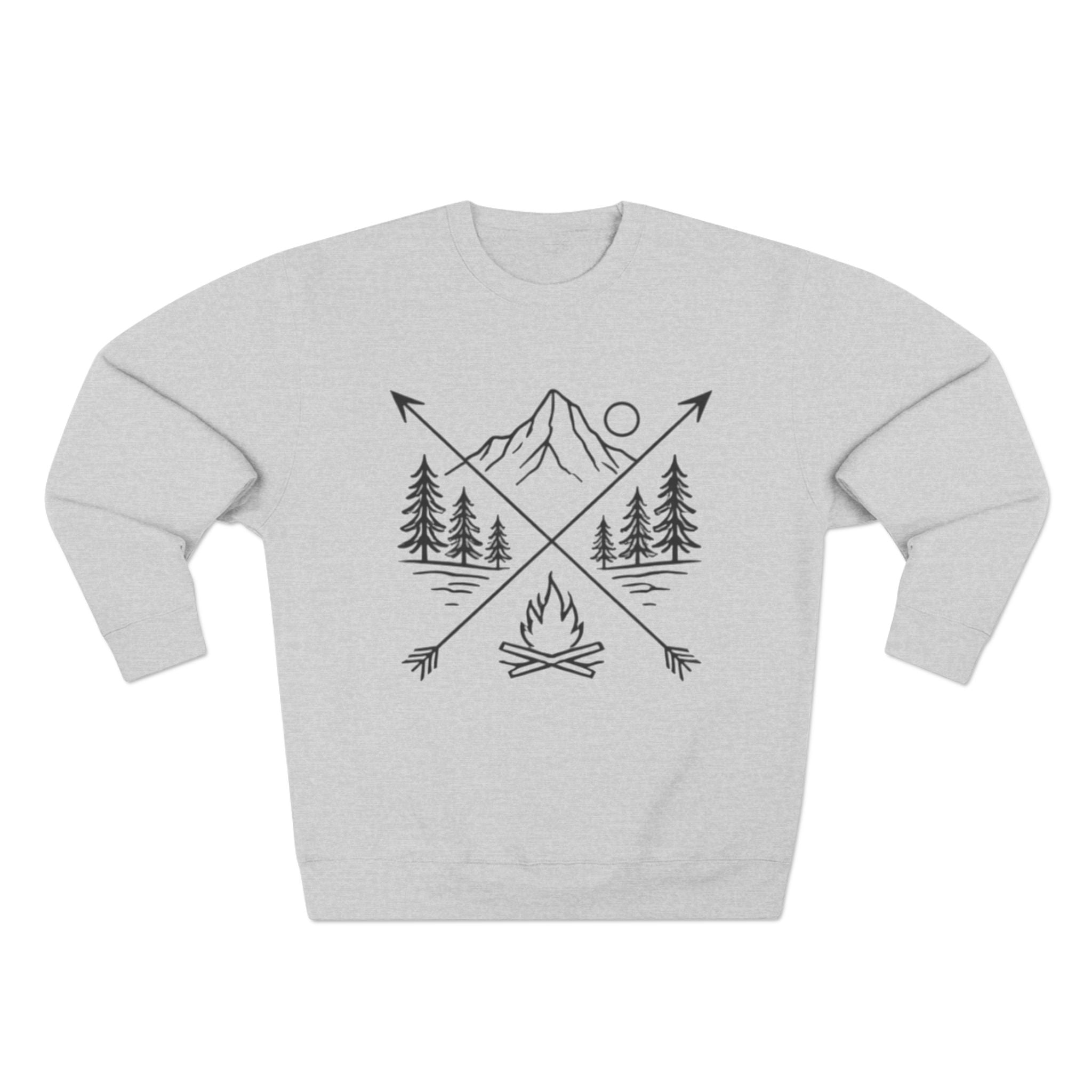 Outdoor Adventure Sweatshirt | Mountain, Trees & Campfire Graphic Crewneck