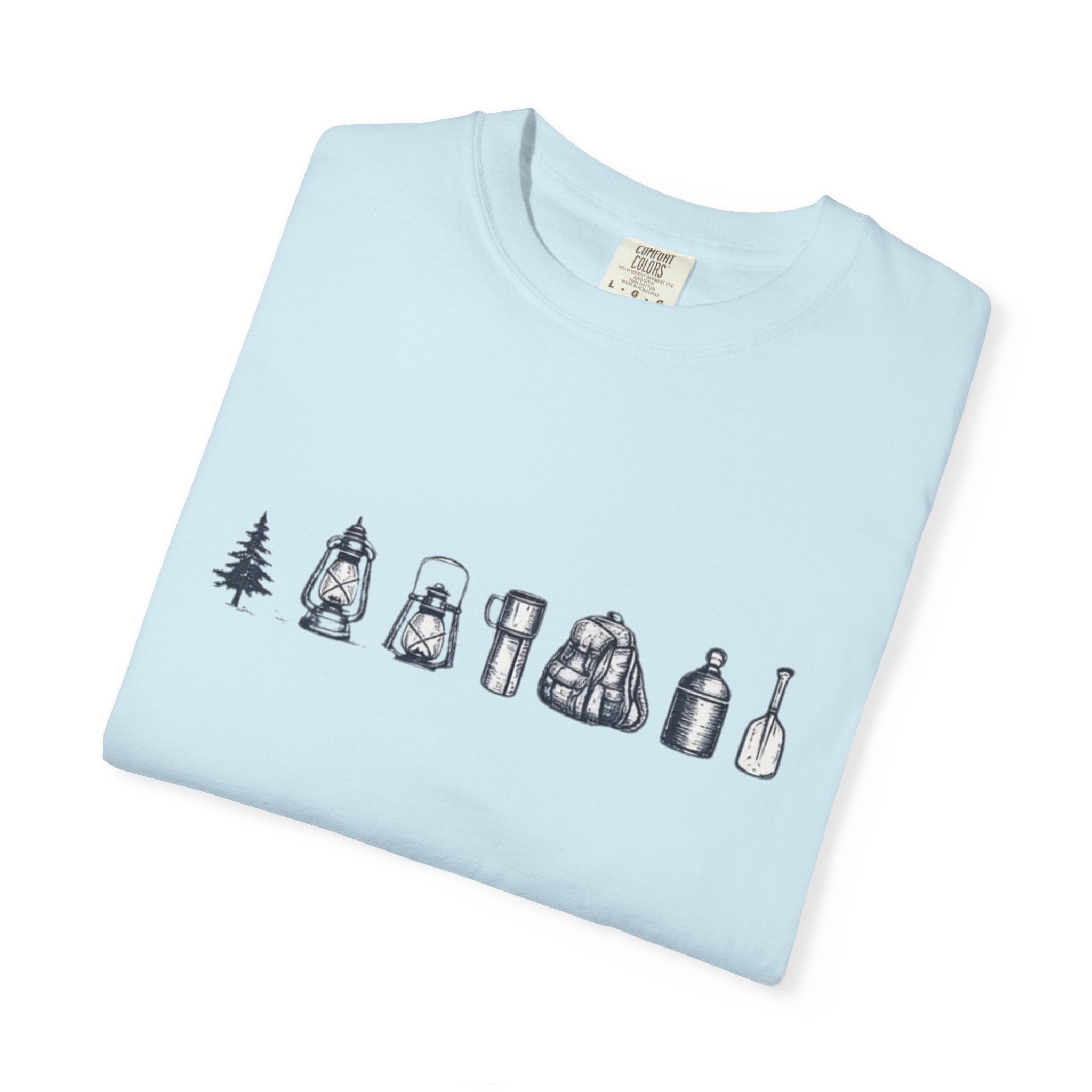 Camping Icons T-Shirt | Minimal Outdoor Gear Line Art Tee