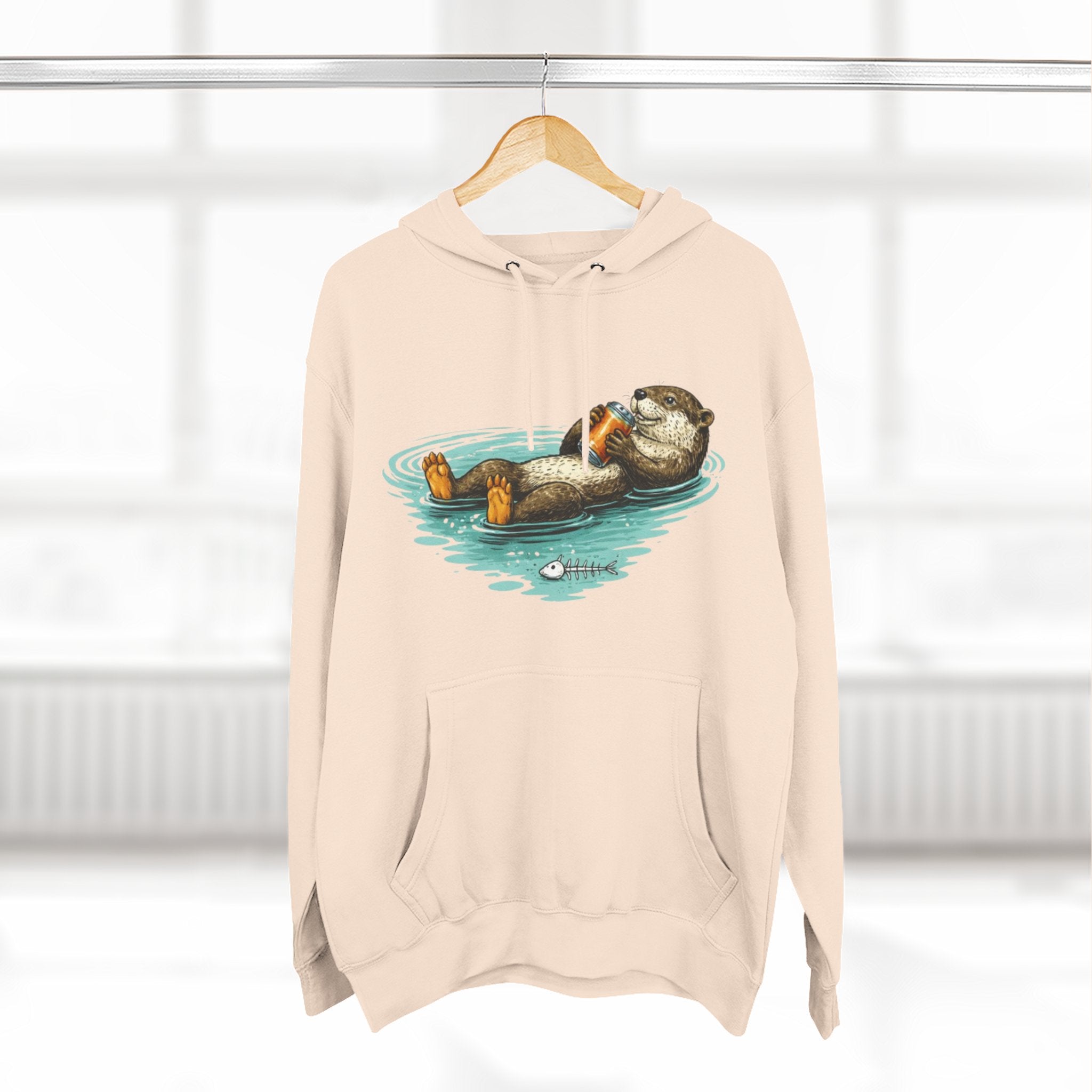Otter Floating Graphic Hoodie | Relaxing Sea Otter with Beer Pullover