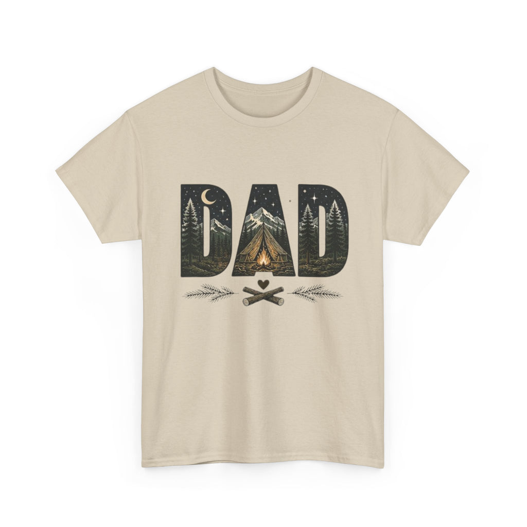 Dad Camping T-Shirt | Outdoor Graphic Tee with Tent & Campfire Design