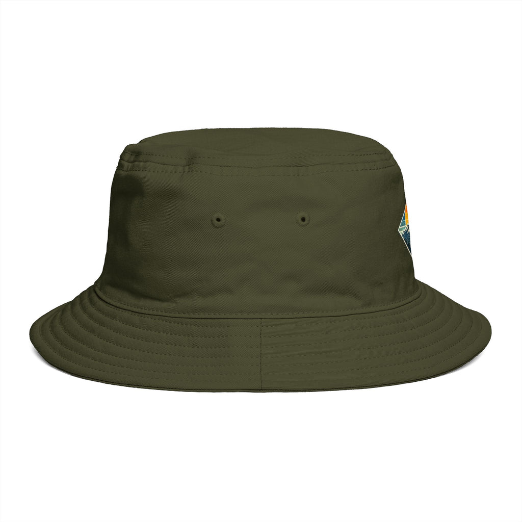 Mountain Sunset Bucket Hat | Retro Outdoor Hiking Patch