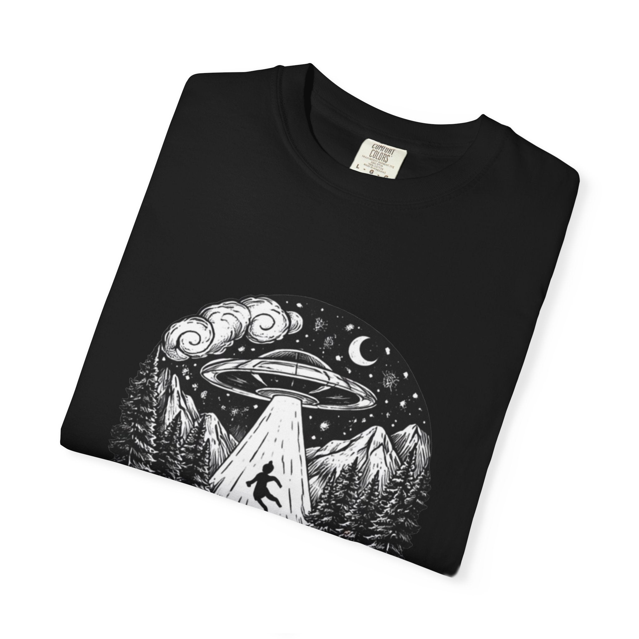 Alien Abduction Forest T-Shirt | Retro UFO Nature Graphic Tee