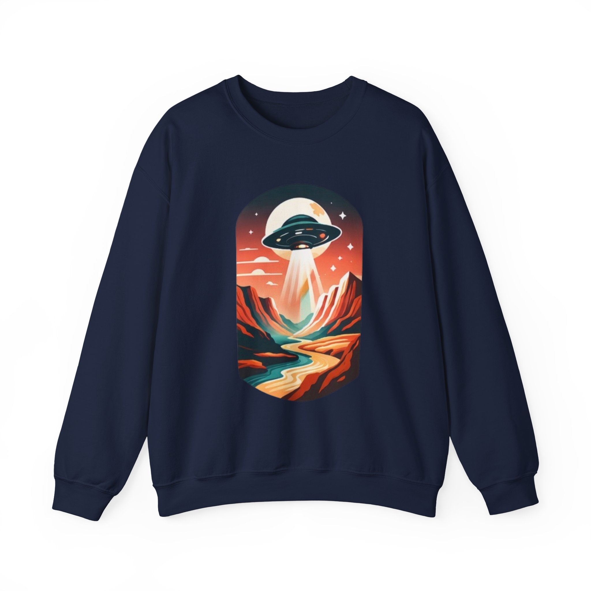 UFO Adventure Crewneck Sweatshirt | Retro Alien Abduction Mountain Graphic