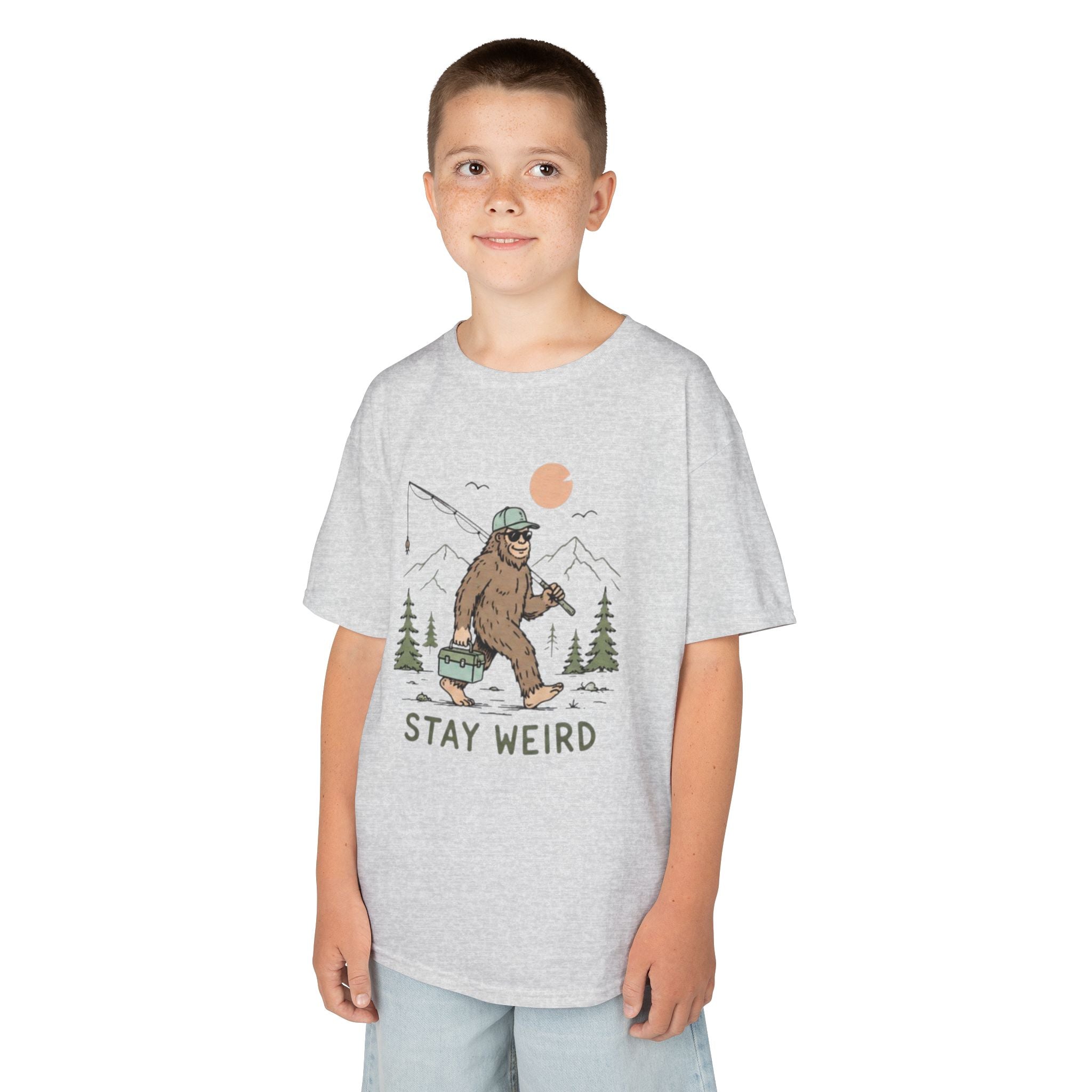 Kids Tee | Stay Weird Bigfoot Fishing