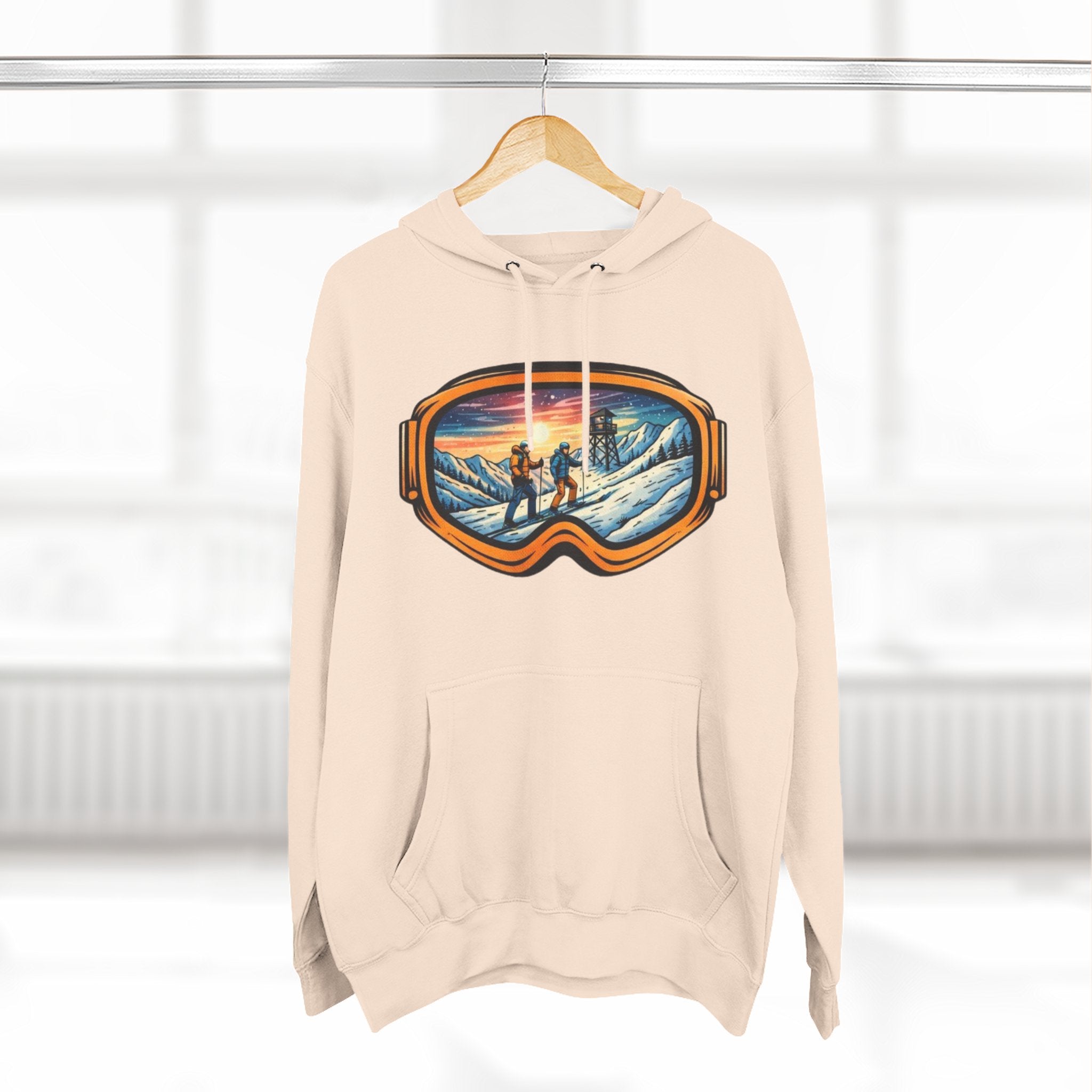 Ski Goggles Graphic Hoodie | Sunset Mountain Ski Fleece Pullover