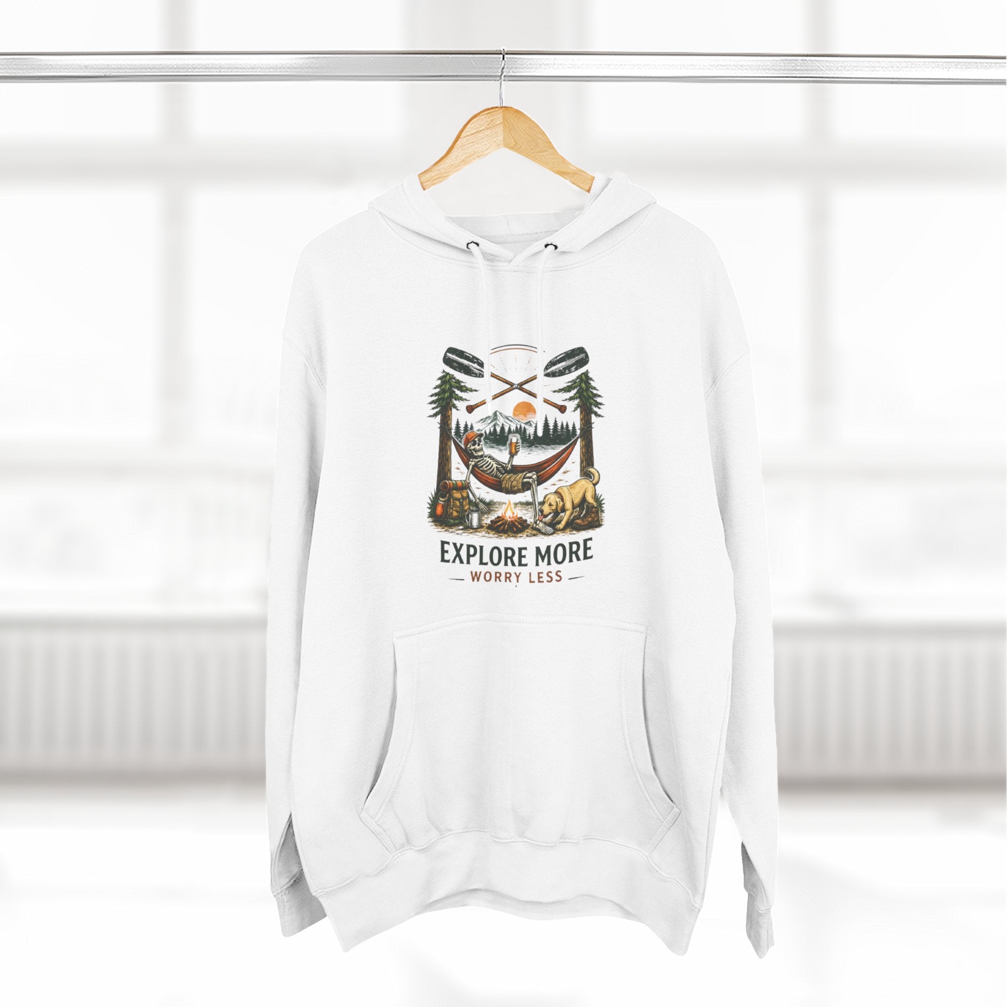 Explore More Hoodie | Adventure Camping Graphic Pullover "Explore More, Worry Less"