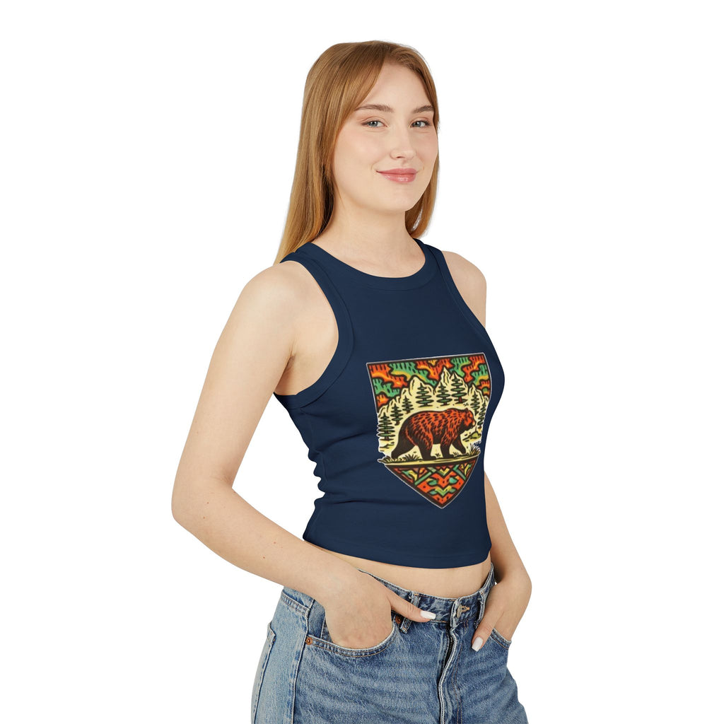 Bear Forest Tank Top | Vintage Wilderness Graphic Racer Crop