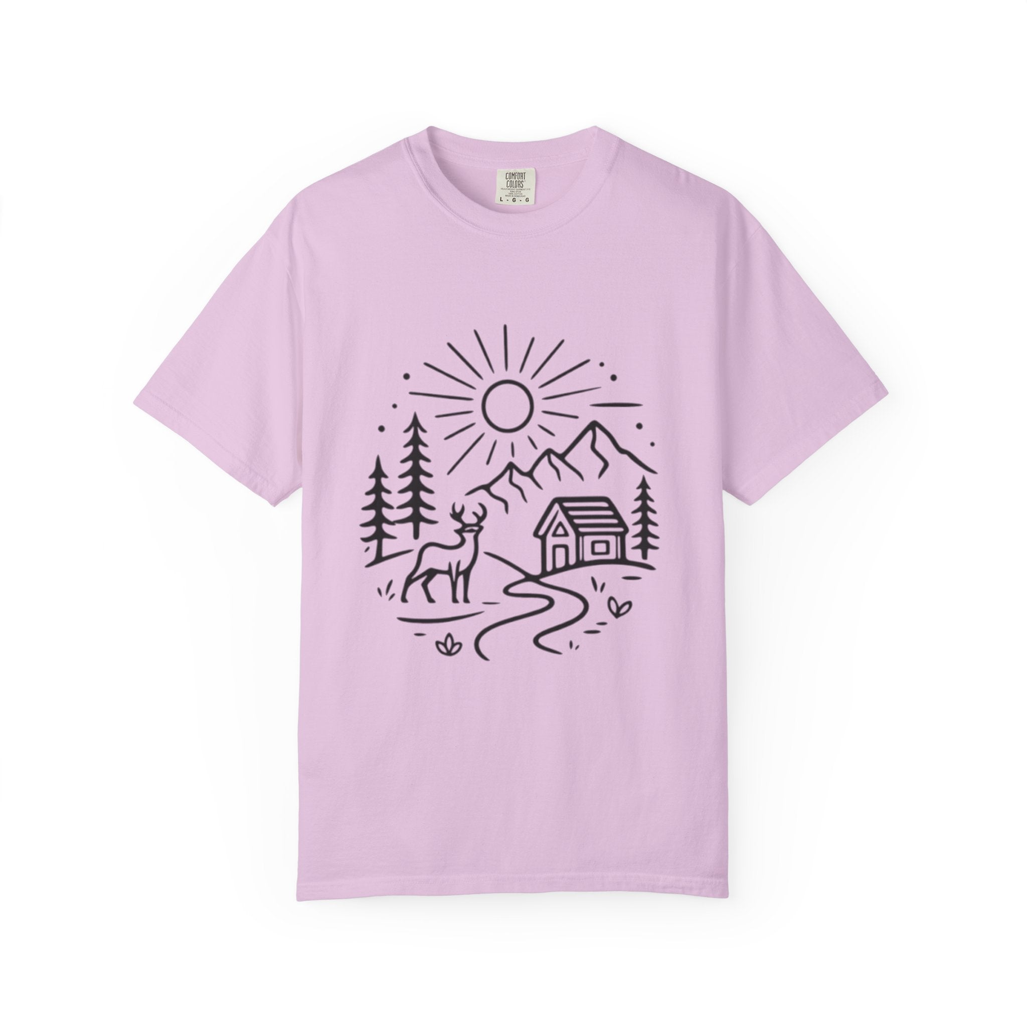 Mountain Deer Line Art Camping T-Shirt