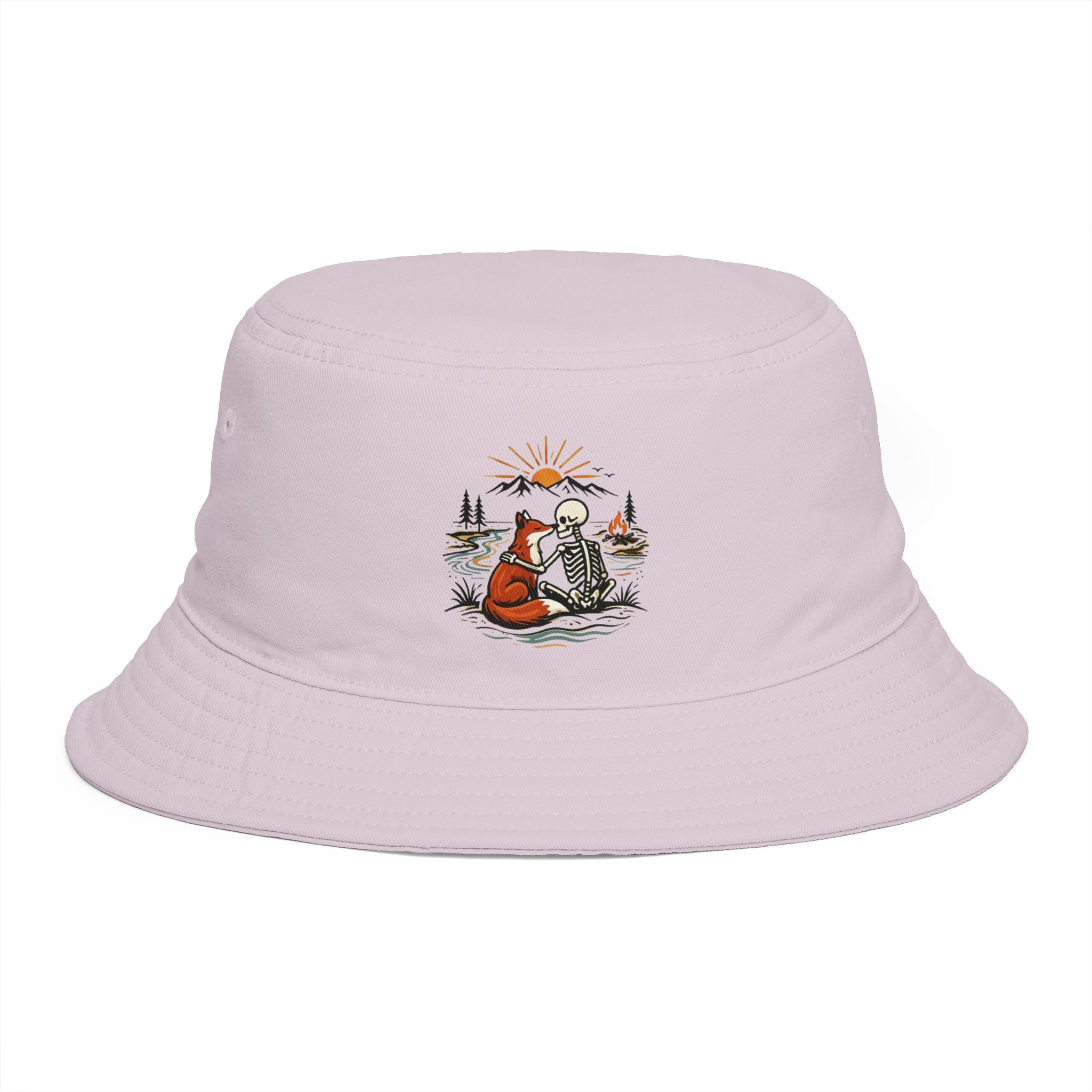Adventure Fox & Skeleton Bucket Hat | Retro Nature Camping Graphic