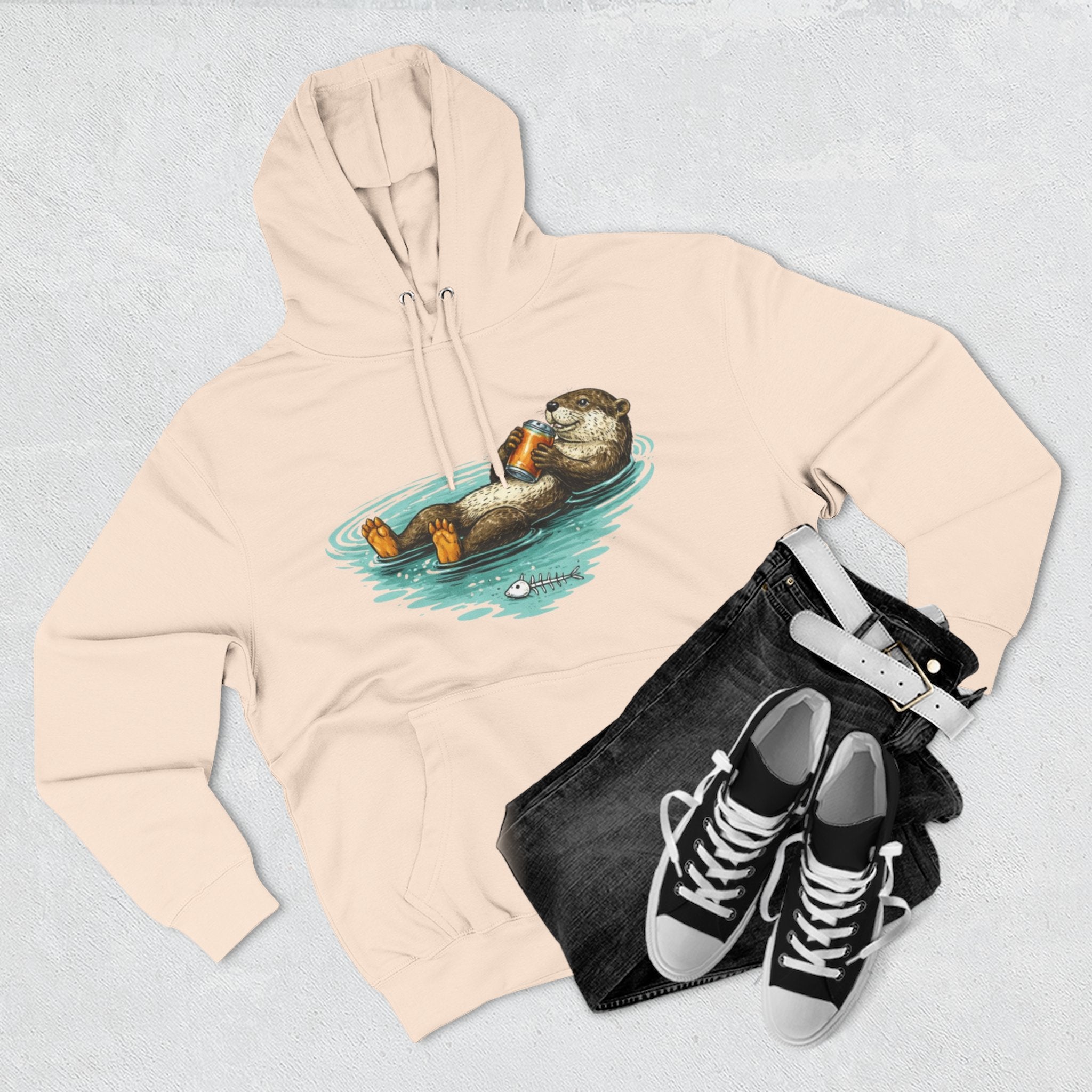 Otter Floating Graphic Hoodie | Relaxing Sea Otter with Beer Pullover
