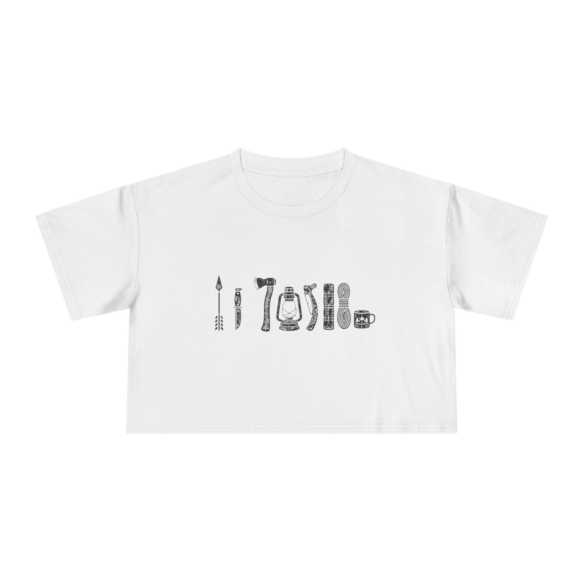 Crop Tee | Minimalist Vintage Camping Gear Illustration