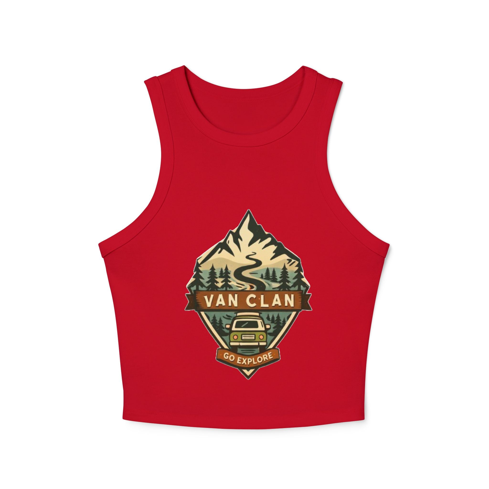 Van Clan "Go Explore" Women's Racer Tank | Adventure Van Graphic Crop Top