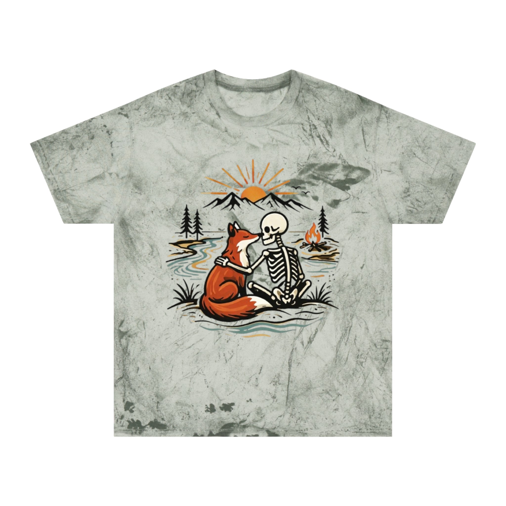 Fox & Skeleton Sunset T-Shirt | Vintage Nature Graphic Tee