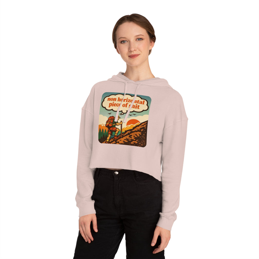 Women’s Cropped Hoodie | Retro Hiker "non horizontal piece of shit" Graphic