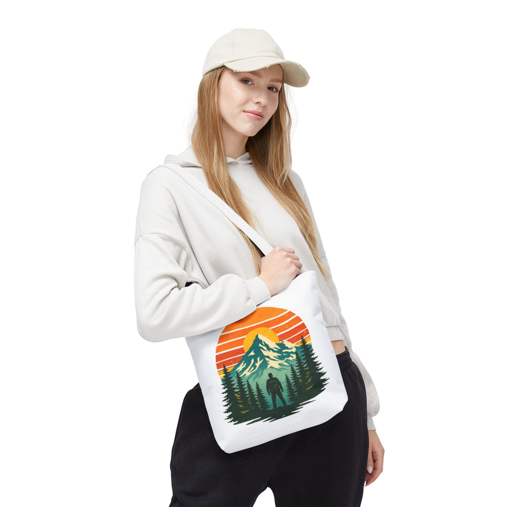 Retro Hiking Mountainscape Sunset Tote Bag