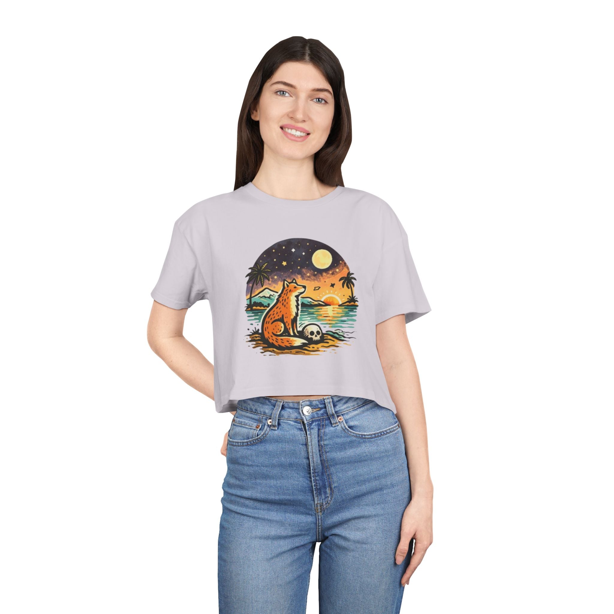 Crop Tee | Sunset Fox Beach Graphic