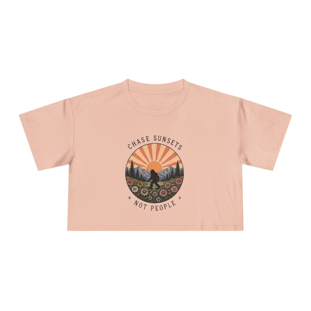 Crop Tee | "Chase Sunsets Not People" Retro Sunset Graphic