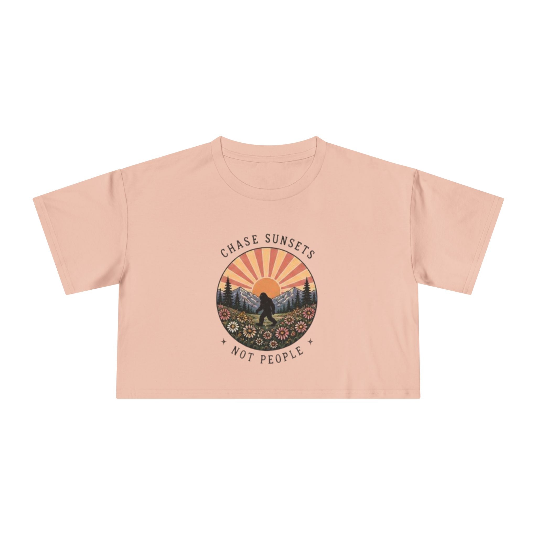 Crop Tee | "Chase Sunsets Not People" Retro Sunset Graphic