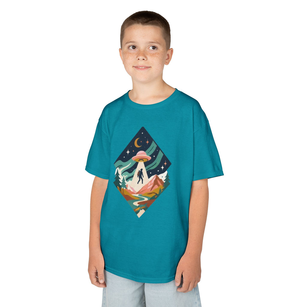 Kids Tee | Colorful UFO Abduction Mountain Scene