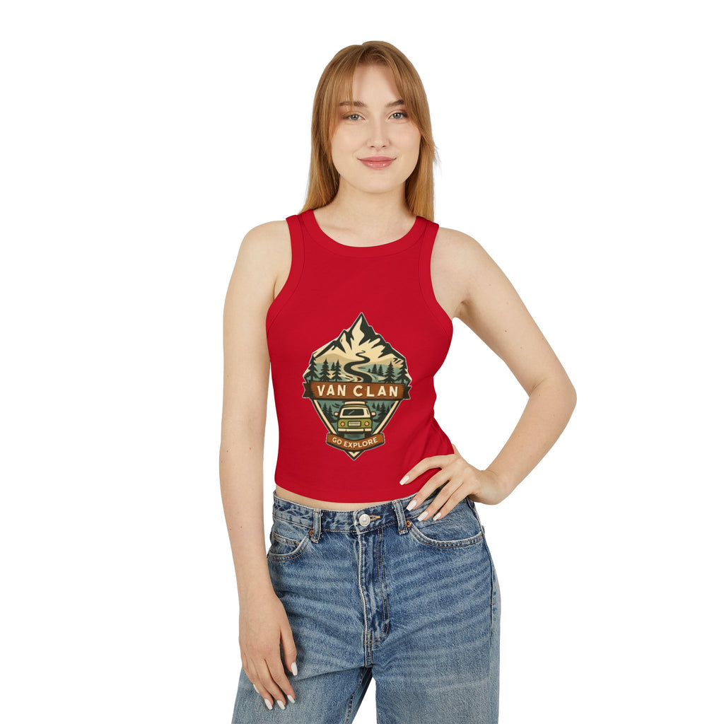 Van Clan "Go Explore" Women's Racer Tank | Adventure Van Graphic Crop Top