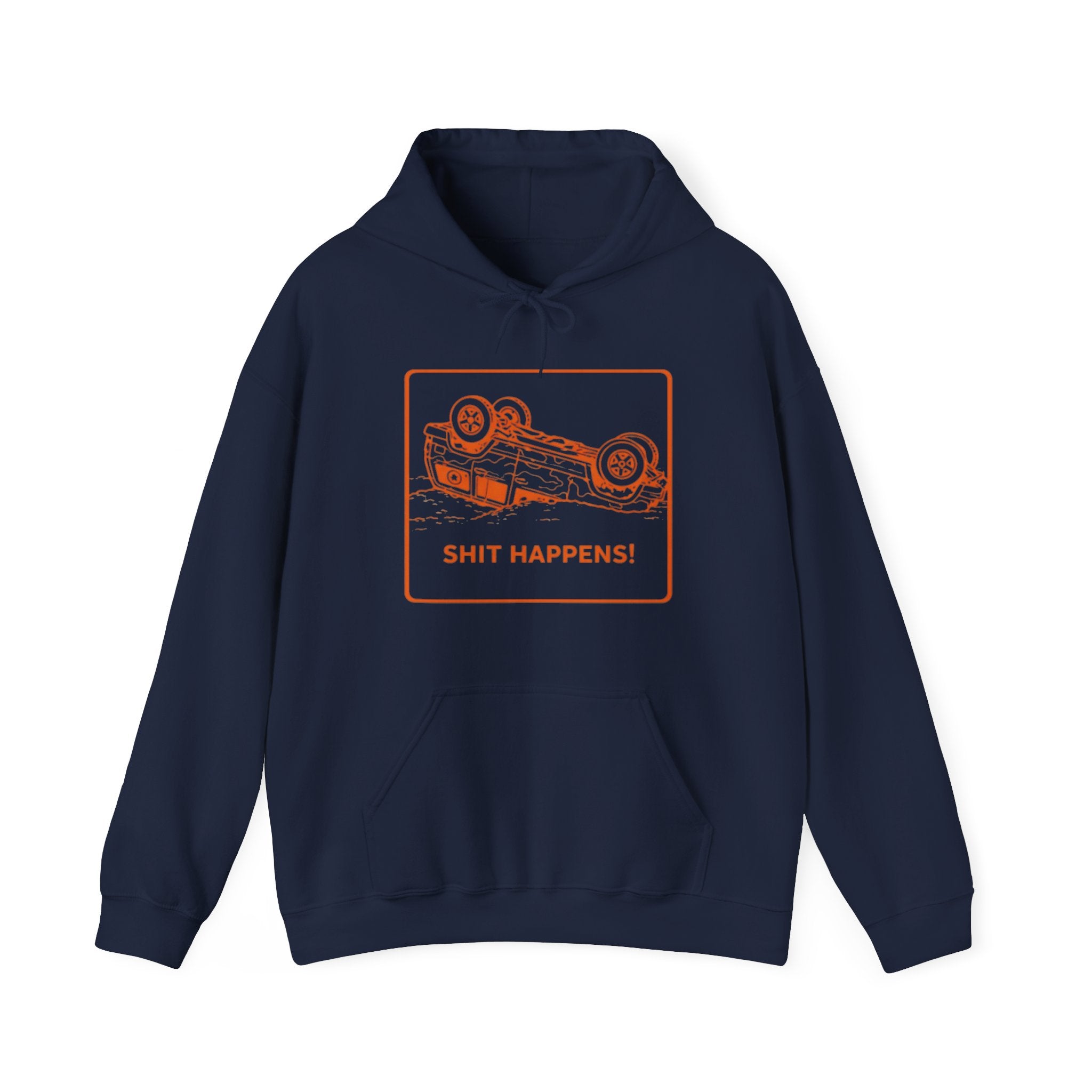 Hoodie | "Shit Happens" Upside-Down Car Graphic Comfort Hoodie