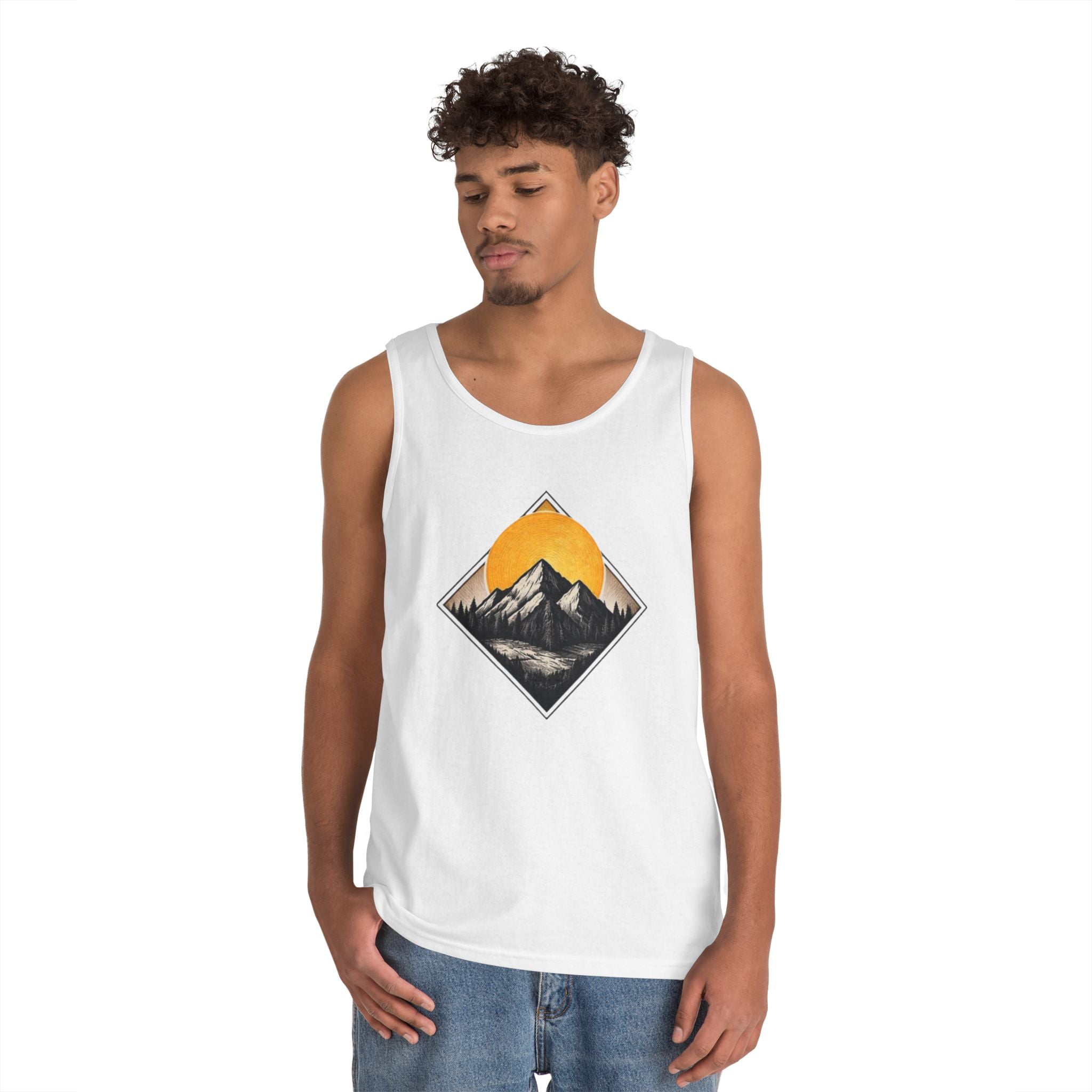 Mountain Explorer Tank Top | Retro Sunset Mountain Graphic