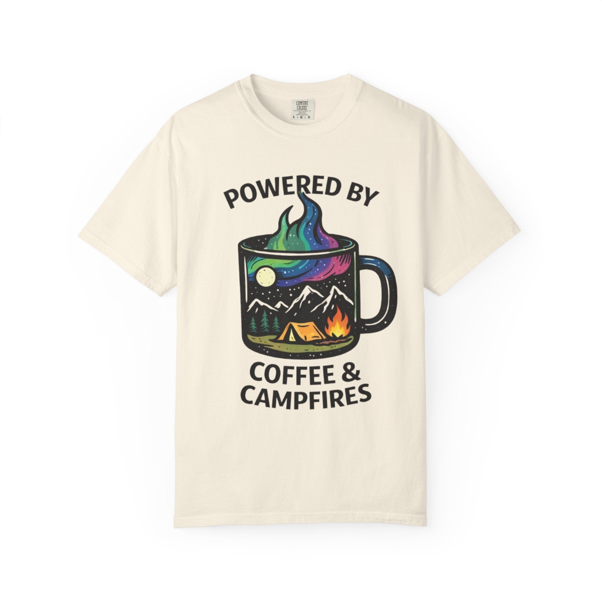 Powered by Coffee & Campfires T-shirt | Camping Mug Nature Graphic