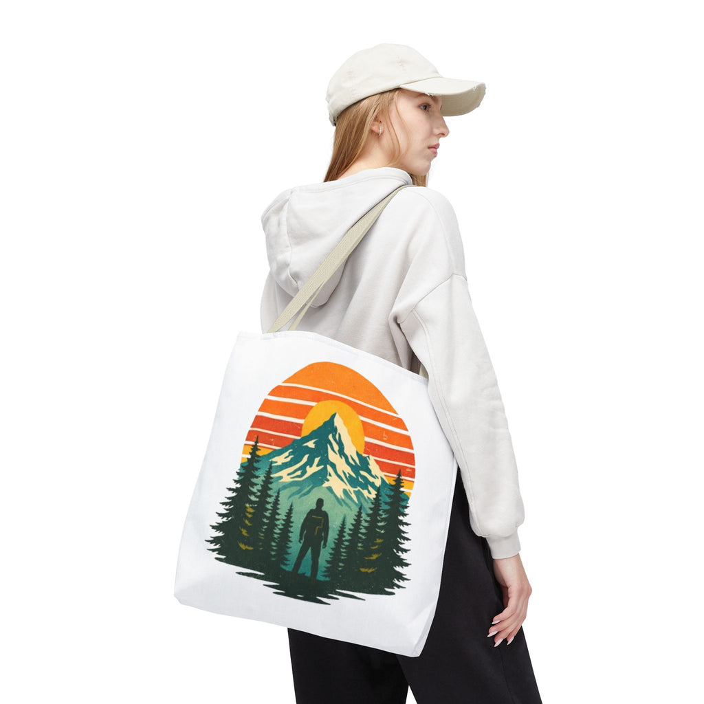 Retro Hiking Mountainscape Sunset Tote Bag