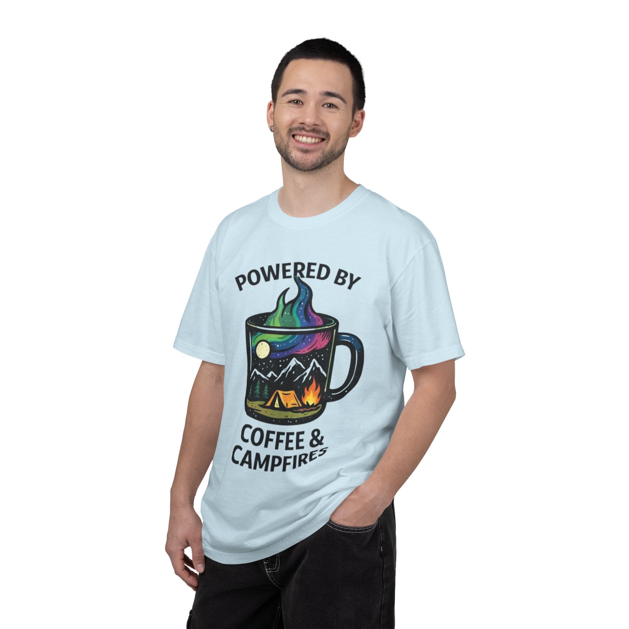Powered by Coffee & Campfires T-shirt | Camping Mug Nature Graphic