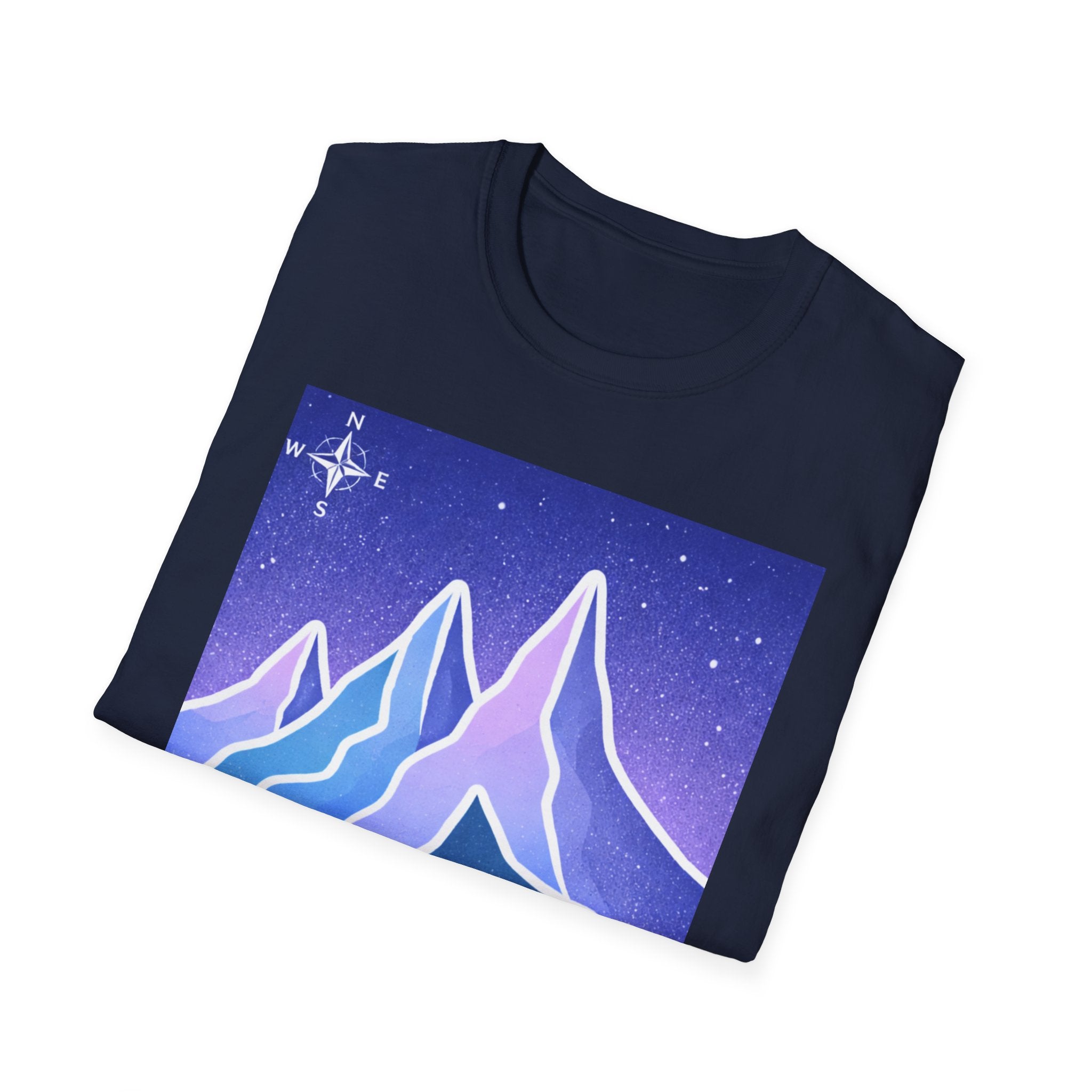 Mountain Night Graphic Tee | Purple Blue Retro Starry Landscape T-Shirt