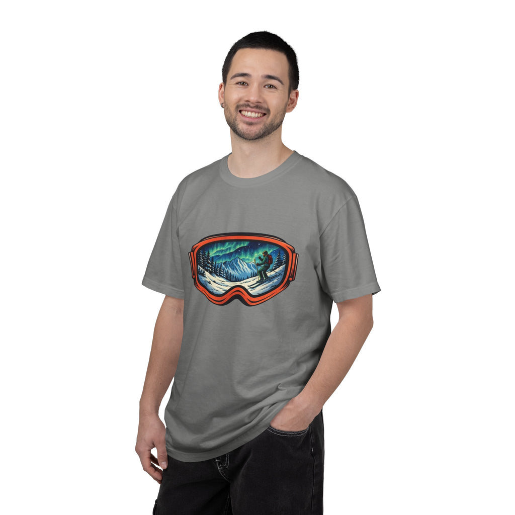 Northern Lights Ski Goggles T-Shirt | Aurora Skiing Landscape Design