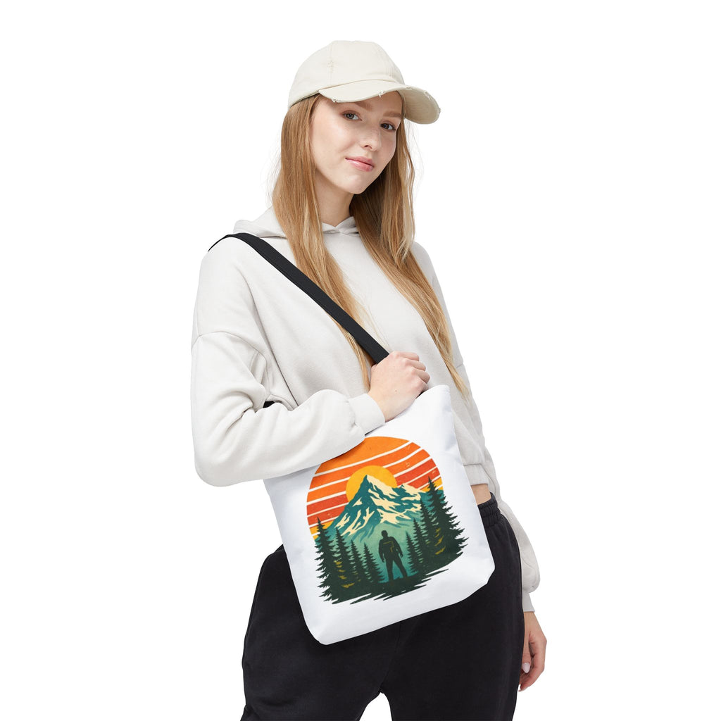 Retro Hiking Mountainscape Sunset Tote Bag