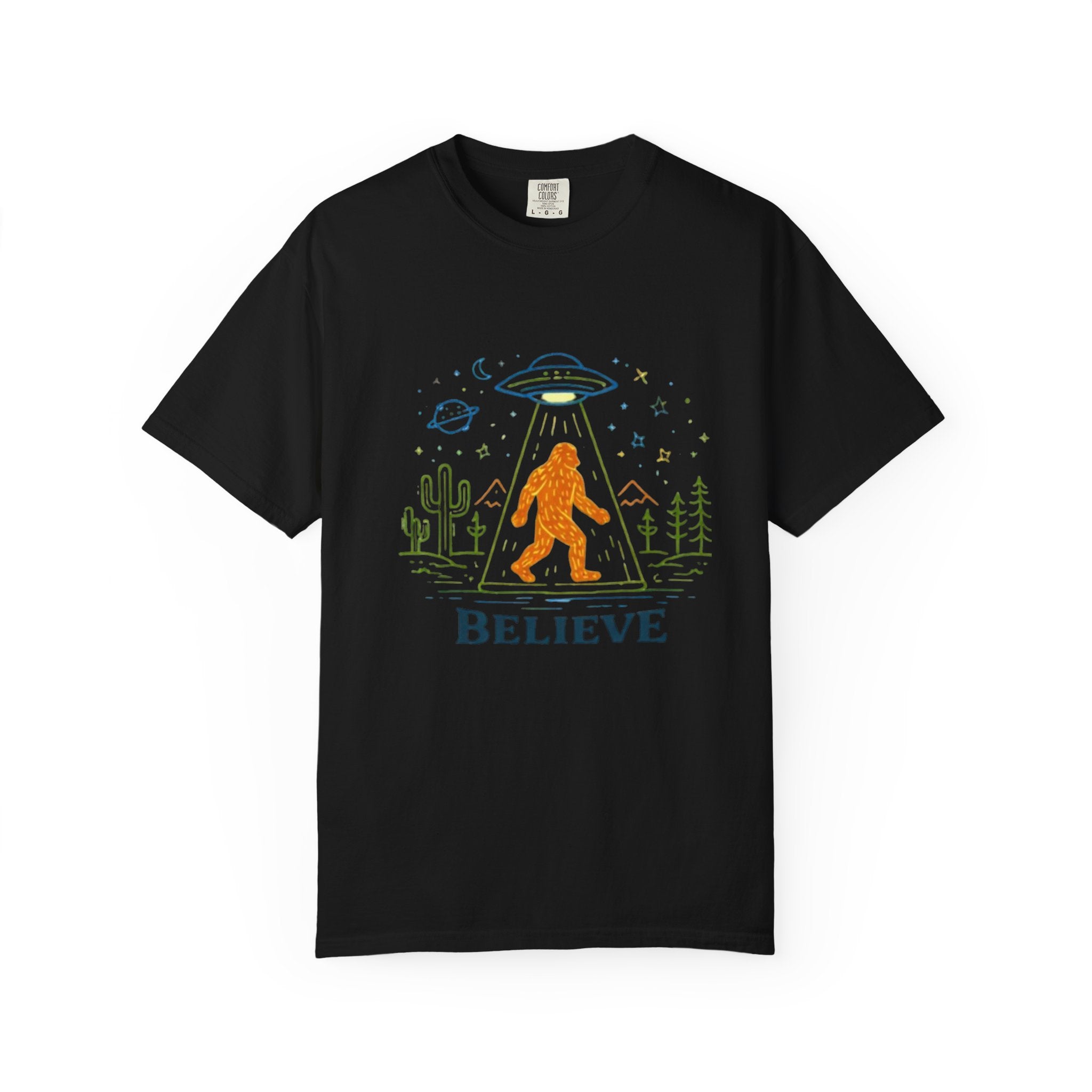 Believe Bigfoot T-Shirt | Retro Sasquatch UFO Graphic Tee