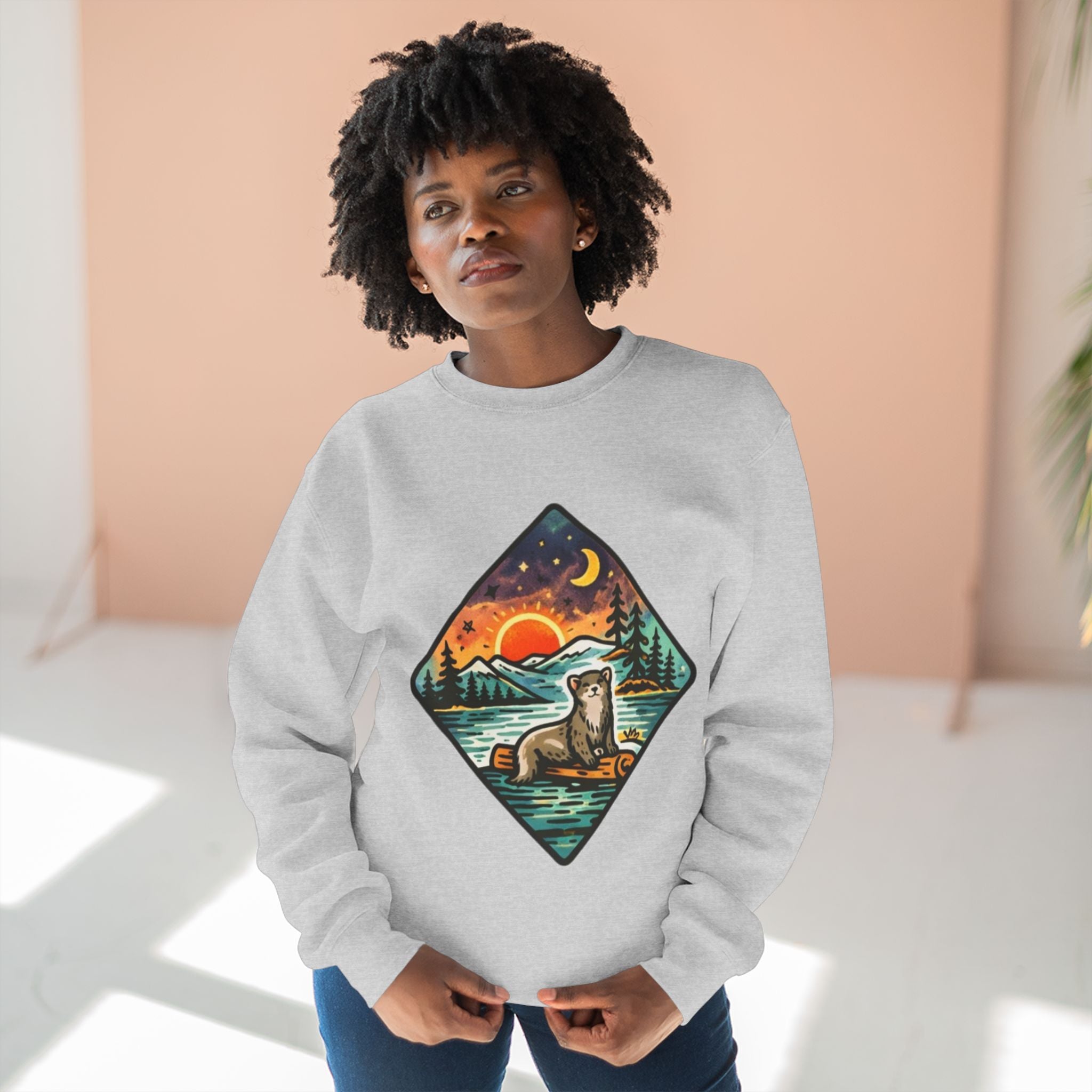 Otter Sunset Crewneck Sweatshirt | Retro Nature Graphic