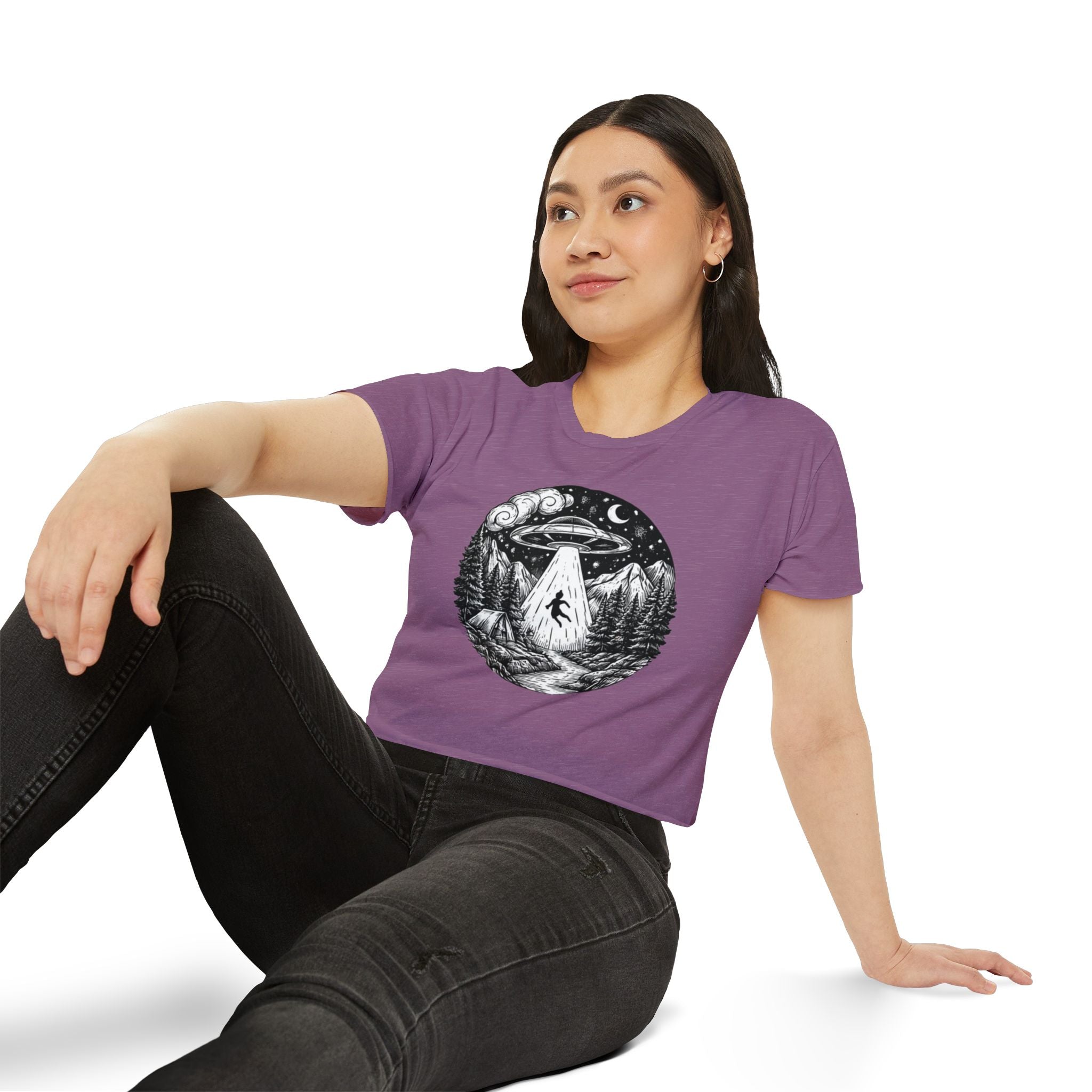 Crop Top | UFO Abduction Night Sky Graphic Women's Festival Crop
