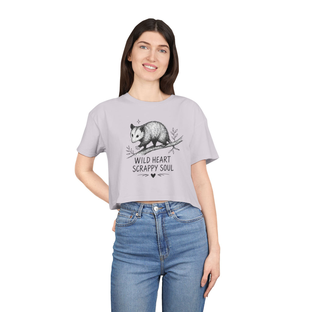 Crop Tee | Wild Heart Scrappy Soul Opossum Graphic Womens Cropped T-Shirt