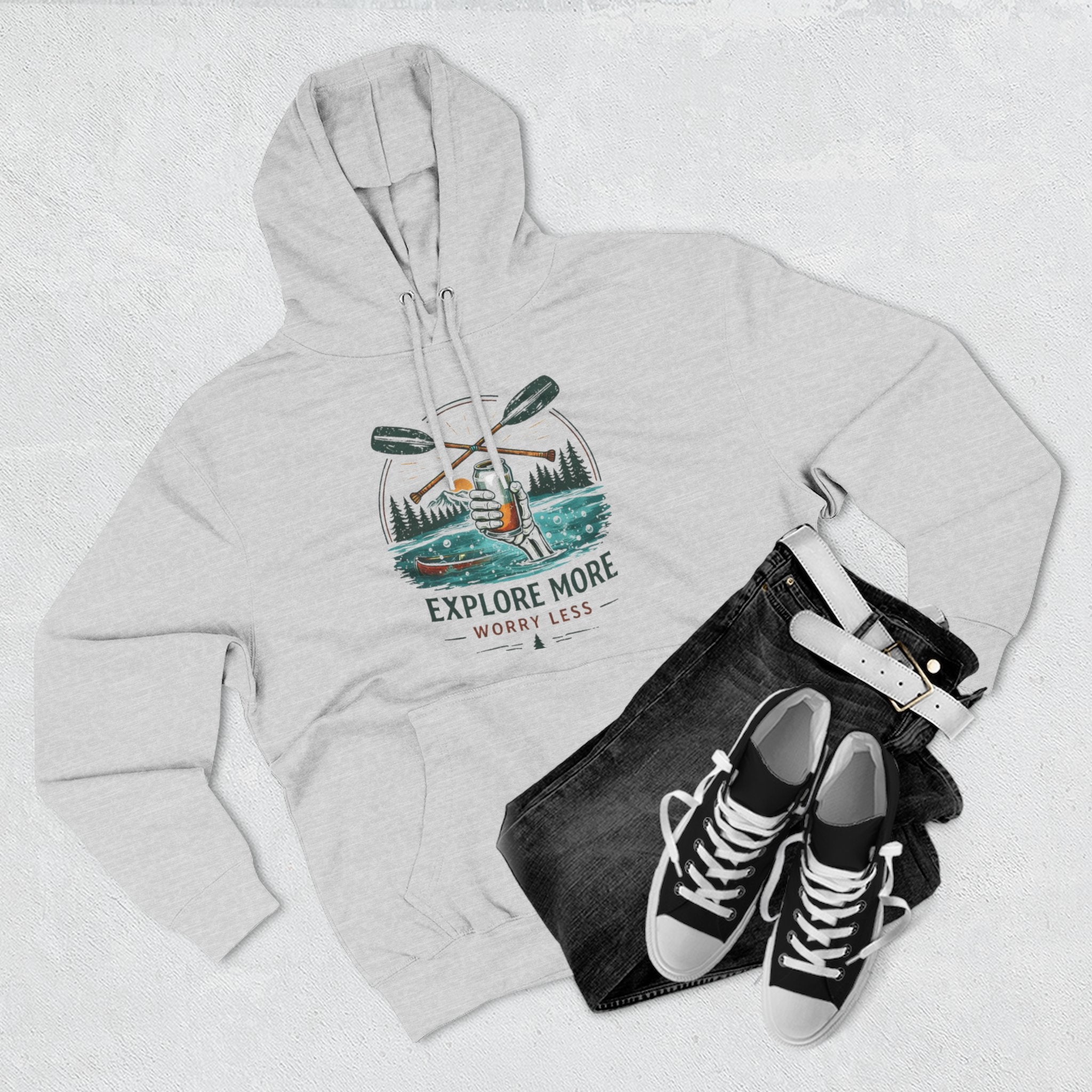 Explore More Hoodie | Outdoor Canoe Adventure Fleece Hoodie | Explore More Worry Less