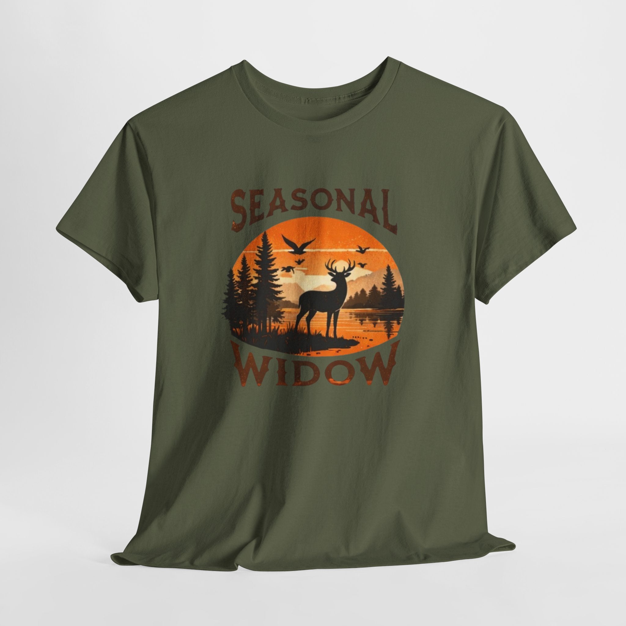 Seasonal Widow Tee | Hunting Wife Deer Sunset Graphic T-Shirt