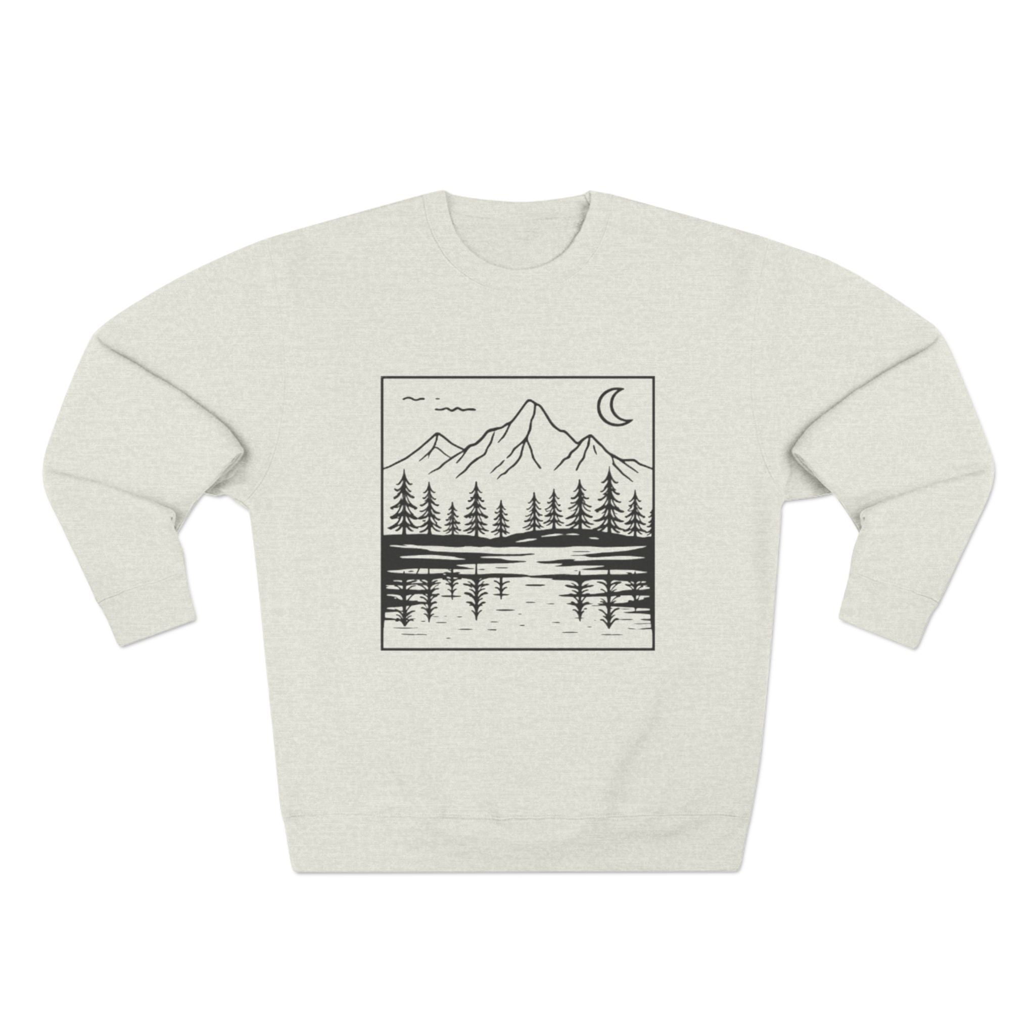 Mountain Mirror Lake Crewneck Sweatshirt | Minimal Linework Landscape