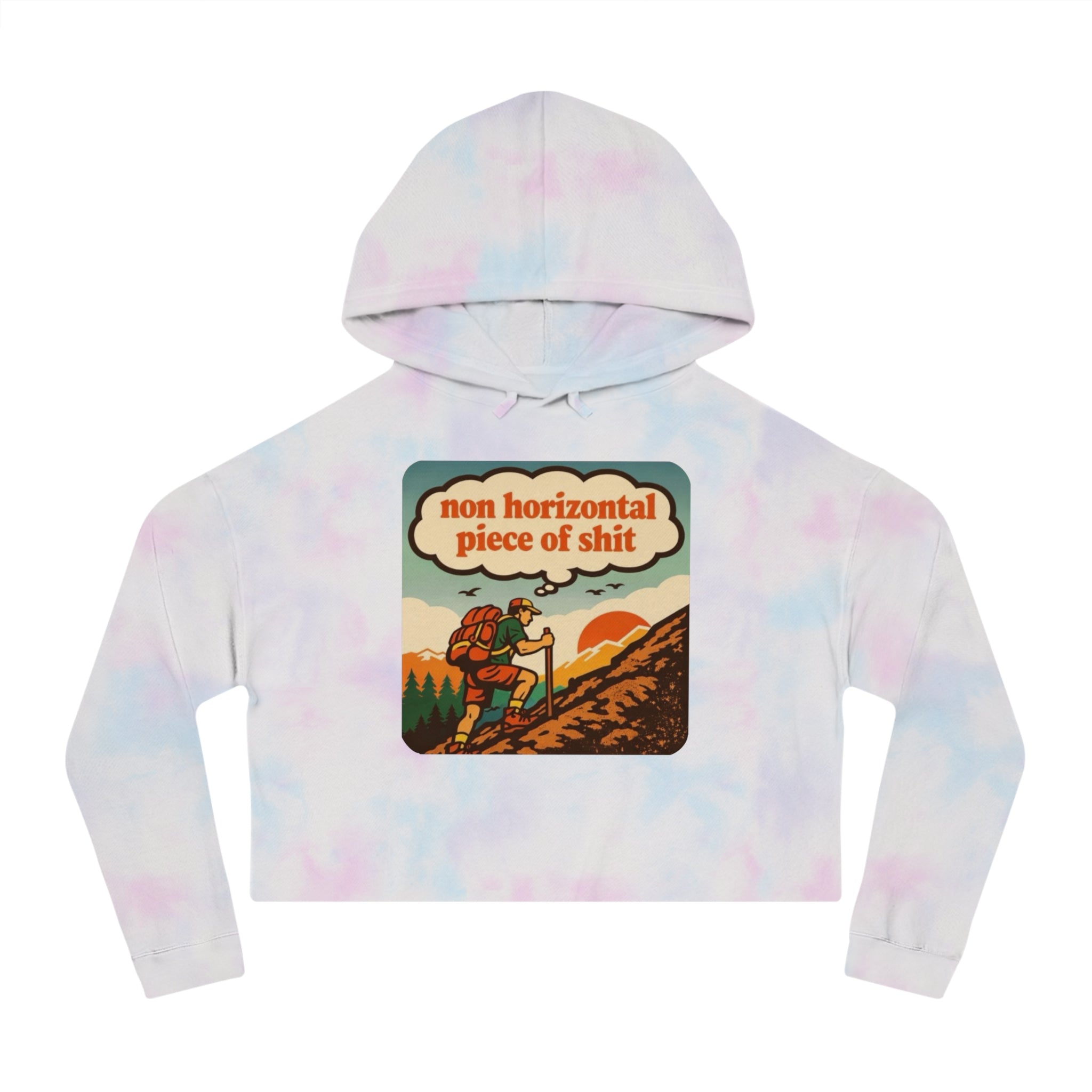 Women’s Cropped Hoodie | Retro Hiker "non horizontal piece of shit" Graphic