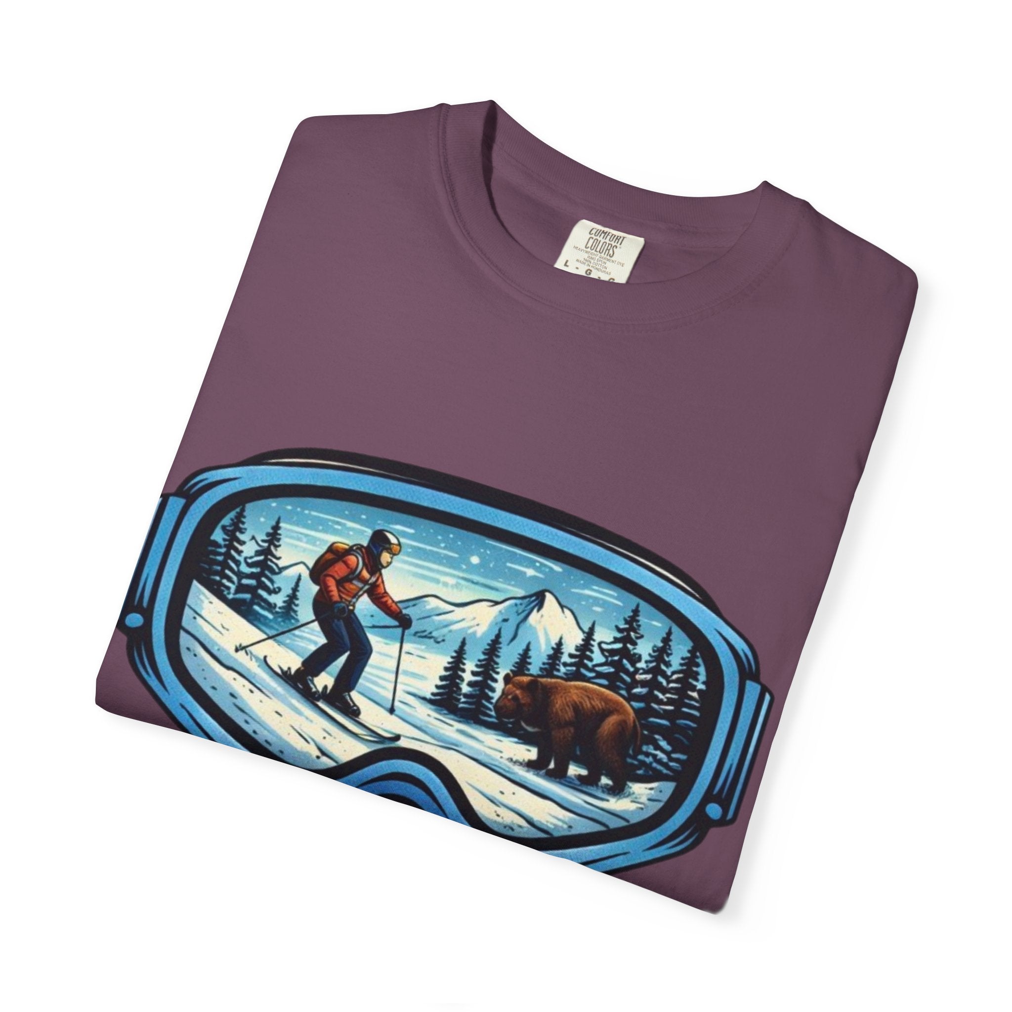 Ski Goggles Scenic T‑Shirt | Skier and Bear Mountain Winter Graphic Tee